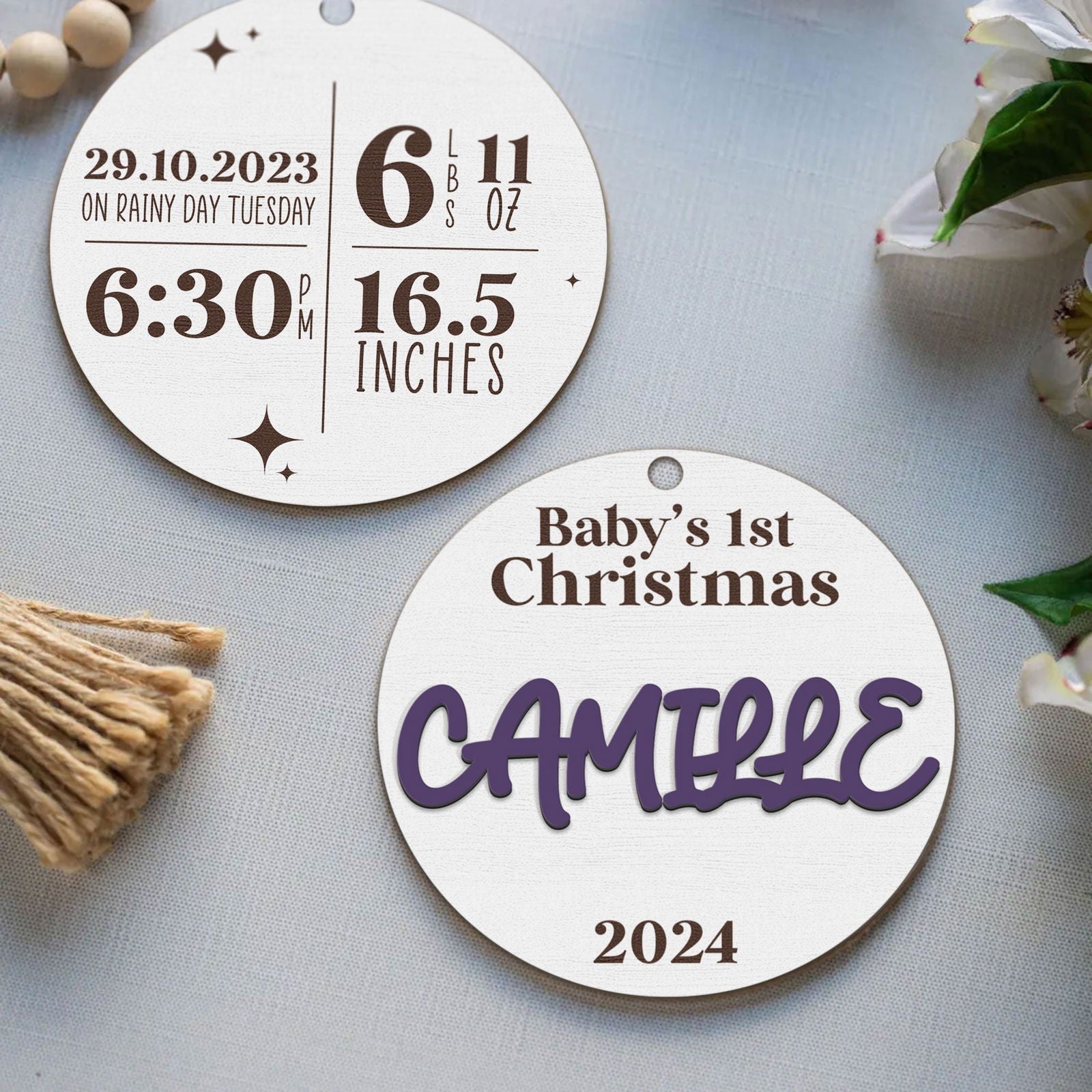 Personalized Babys First Christmas Ornament, Baby Announcement Stats Ornament CF605 - 19Gifts
