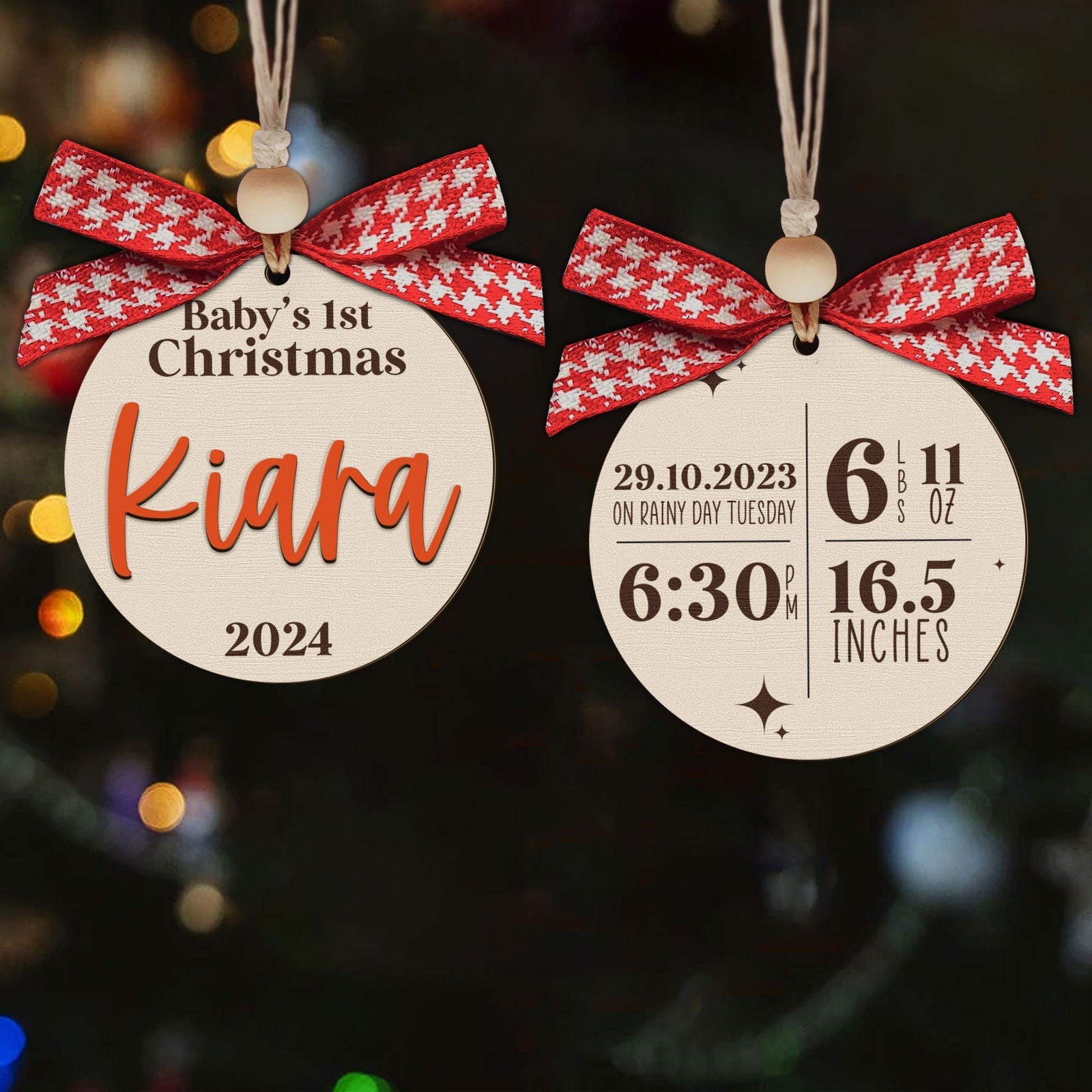 Personalized Babys First Christmas Ornament, Baby Announcement Stats Ornament CF605 - 19Gifts