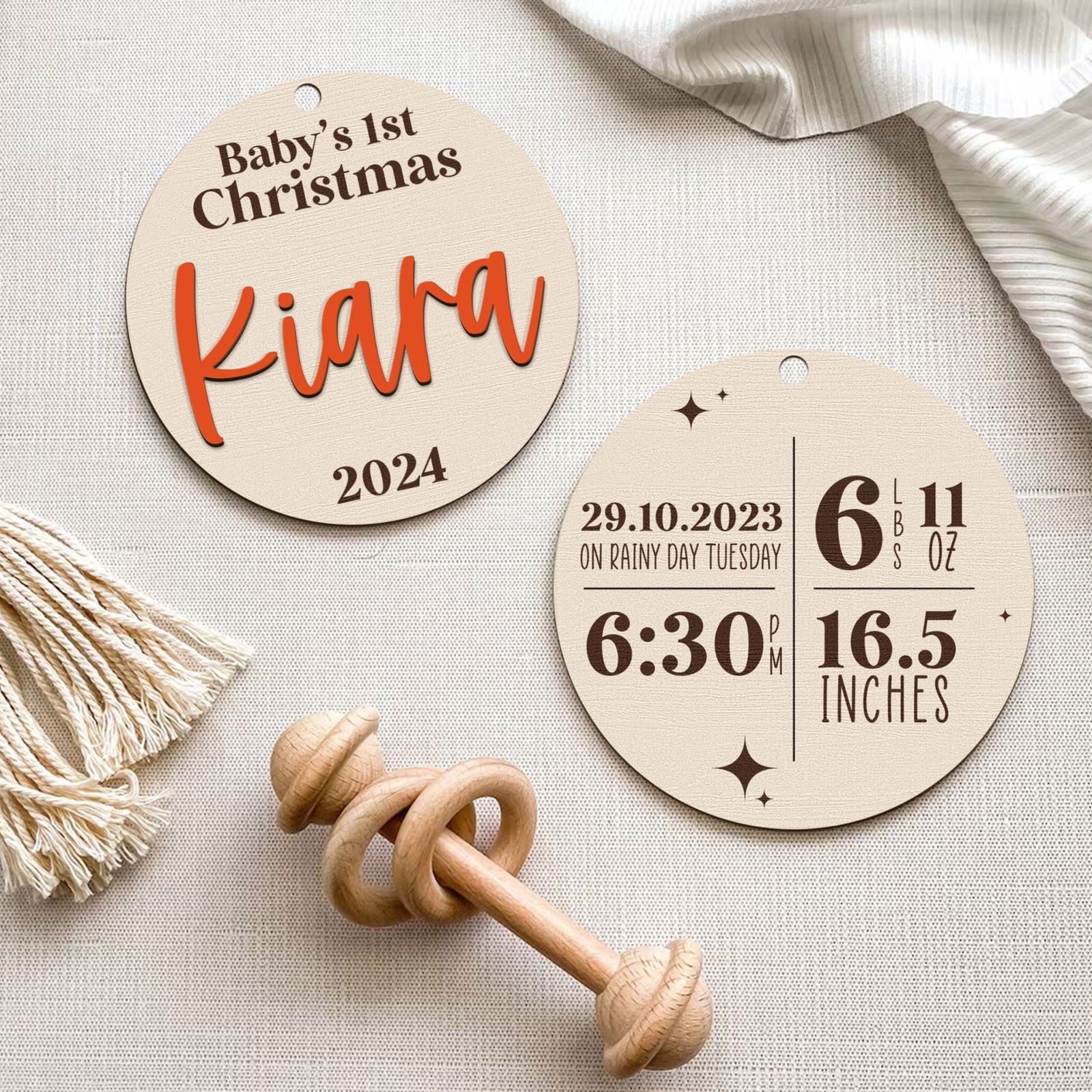 Personalized Babys First Christmas Ornament, Baby Announcement Stats Ornament CF605 - 19Gifts