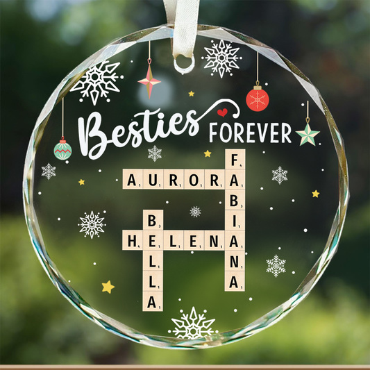 Personalized Besties Forever Glass Ornament, Bestie Crossword Puzzle Art Ornament, Friendship Gift, Christmas Gift For BFF GX04-87 - 19Gifts