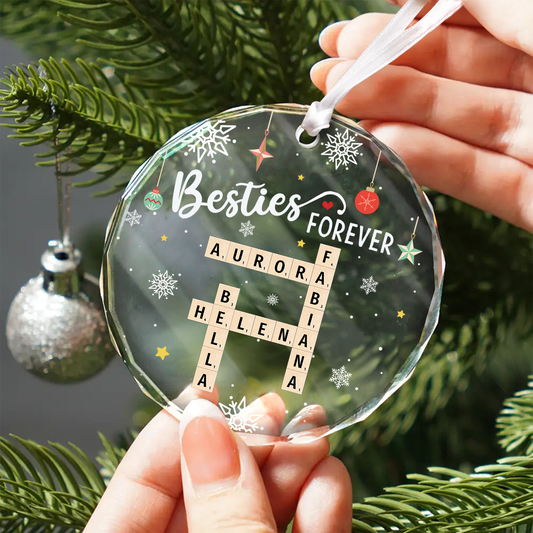Personalized Besties Forever Glass Ornament, Bestie Crossword Puzzle Art Ornament, Friendship Gift, Christmas Gift For BFF GX04-87 - 19Gifts