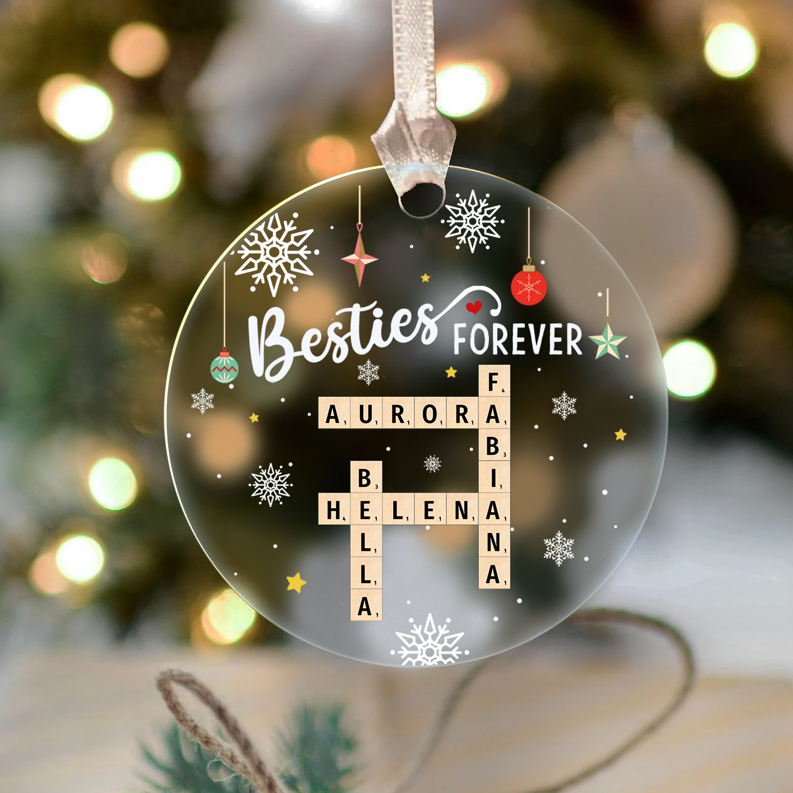 Personalized Besties Forever Glass Ornament, Bestie Crossword Puzzle Art Ornament, Friendship Gift, Christmas Gift For BFF GX04-87 - 19Gifts