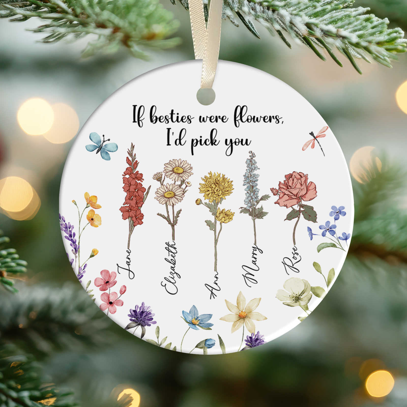 Personalized Birth Flowers Ceramic Ornament, If Friends Were Flowers I'd Pick You Ornament, Christmas Gift For Sisters Besties Friends, Custom Sisters Ornaments 2024 CX04-66 - 19Gifts