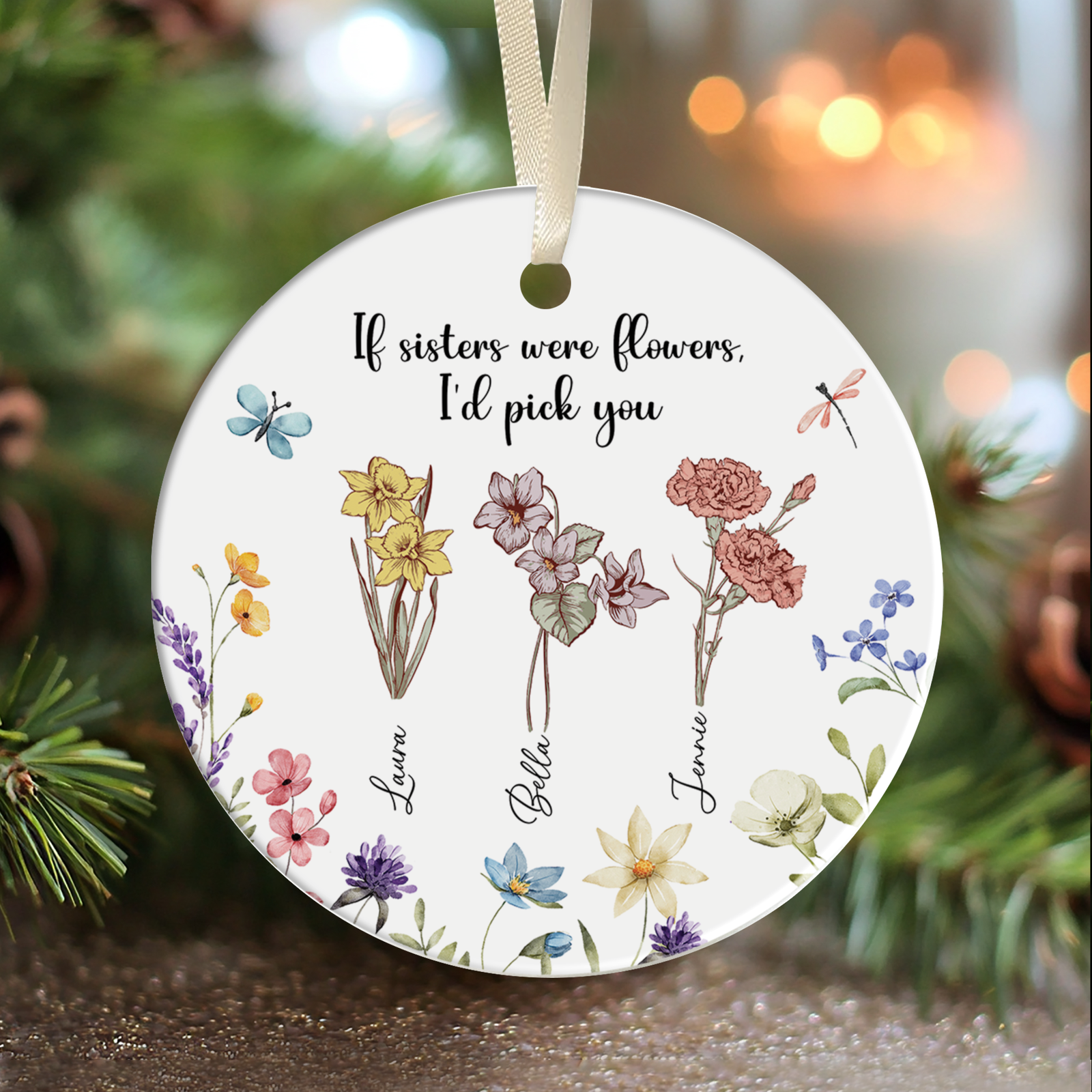 Personalized Birth Flowers Ceramic Ornament, If Friends Were Flowers I'd Pick You Ornament, Christmas Gift For Sisters Besties Friends, Custom Sisters Ornaments 2024 CX04-66 - 19Gifts