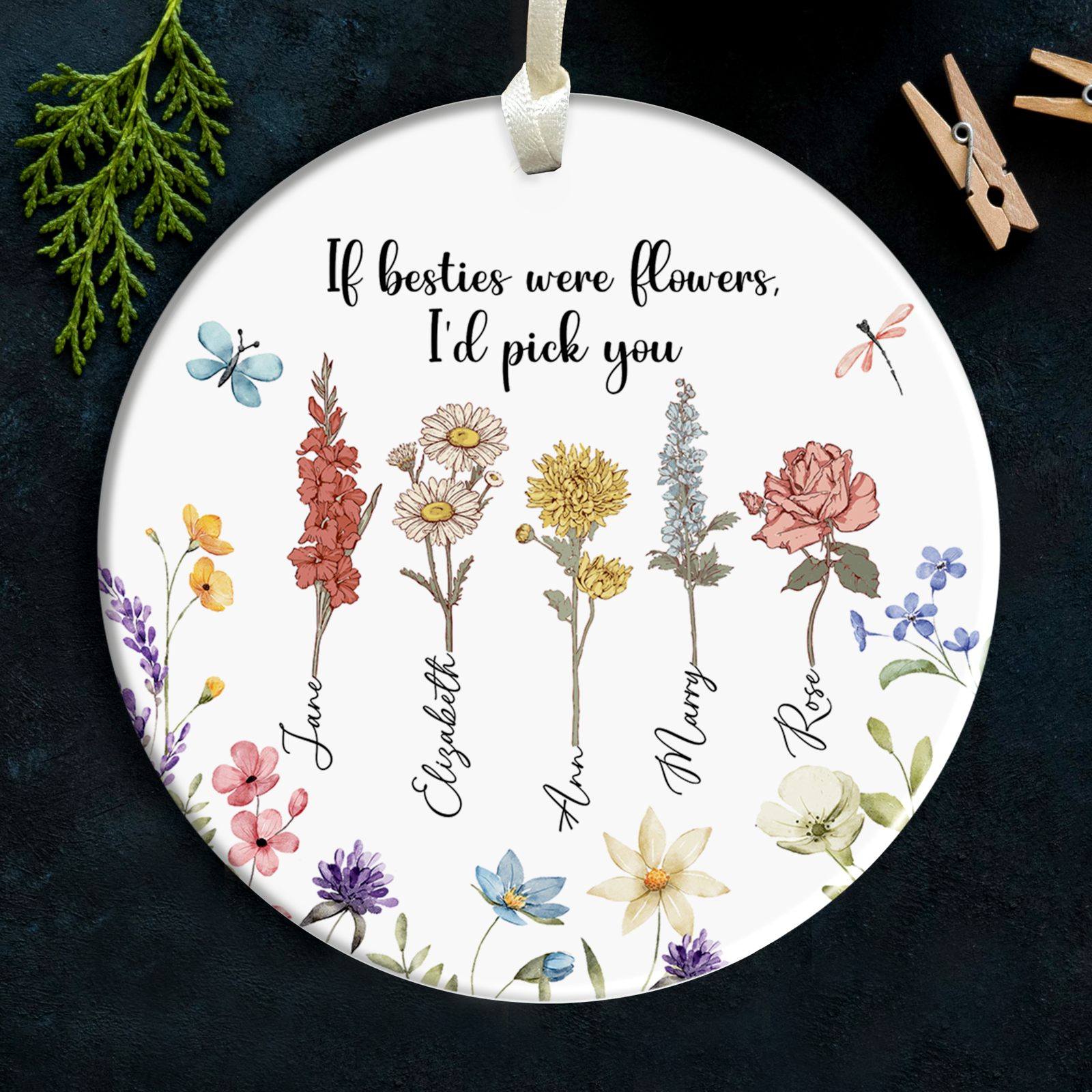 Personalized Birth Flowers Ceramic Ornament, If Friends Were Flowers I'd Pick You Ornament, Christmas Gift For Sisters Besties Friends, Custom Sisters Ornaments 2024 CX04-66 - 19Gifts