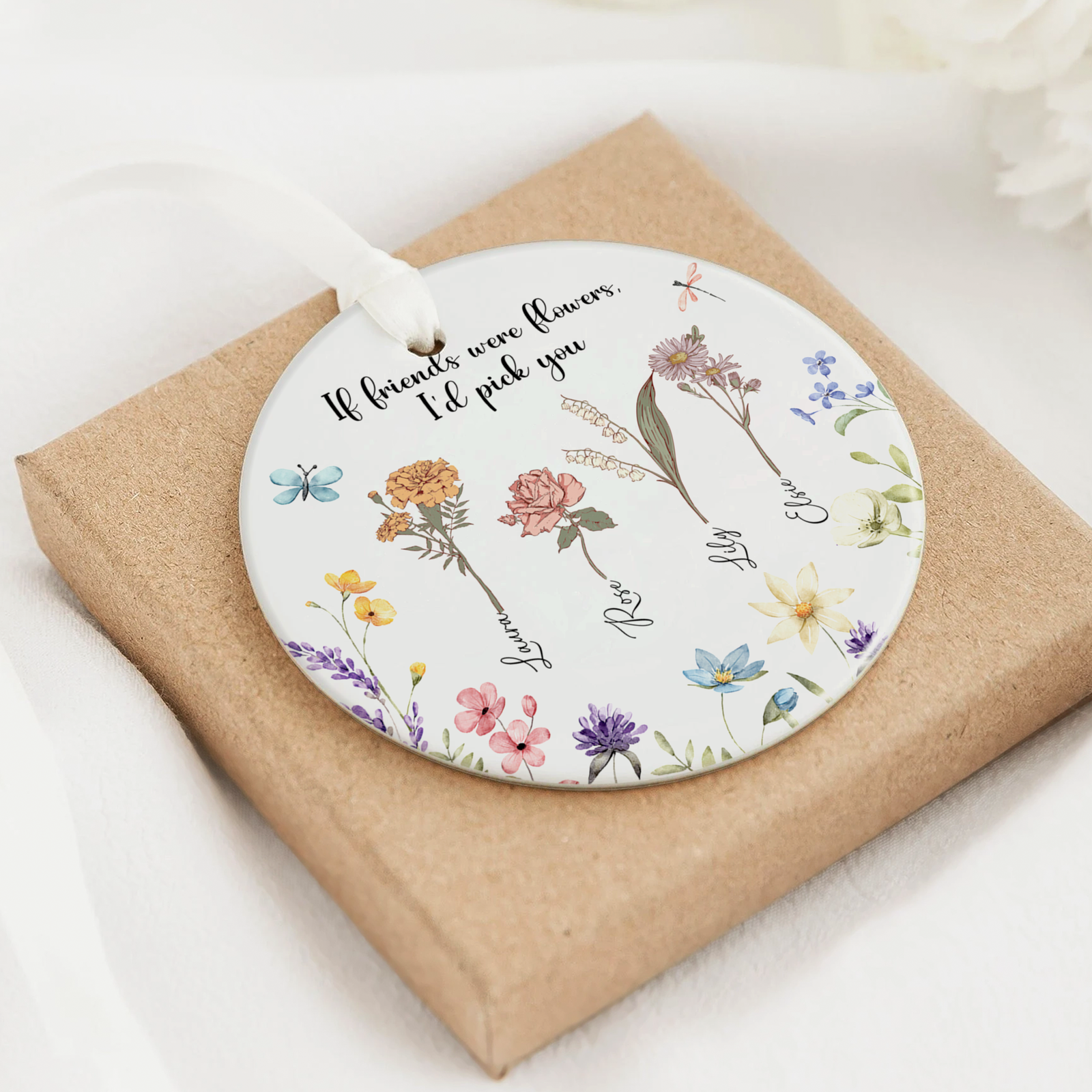 Personalized Birth Flowers Ceramic Ornament, If Friends Were Flowers I'd Pick You Ornament, Christmas Gift For Sisters Besties Friends, Custom Sisters Ornaments 2024 CX04-66 - 19Gifts