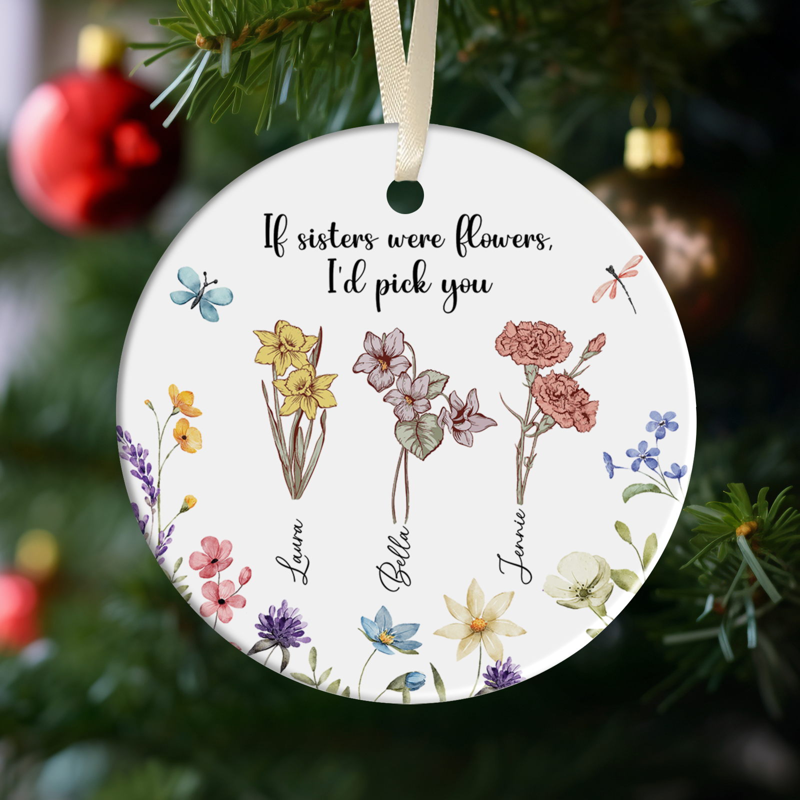 Personalized Birth Flowers Ceramic Ornament, If Friends Were Flowers I'd Pick You Ornament, Christmas Gift For Sisters Besties Friends, Custom Sisters Ornaments 2024 CX04-66 - 19Gifts