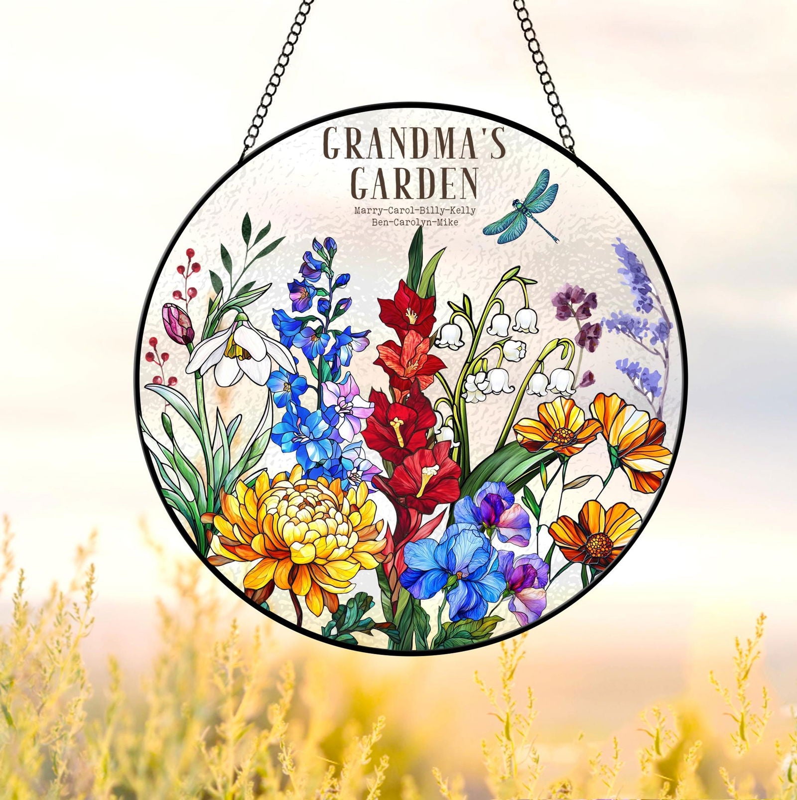 Personalized Birth Flowers Glass Art Suncatcher, Grandma's Garden Gift, SC114 - 19Gifts