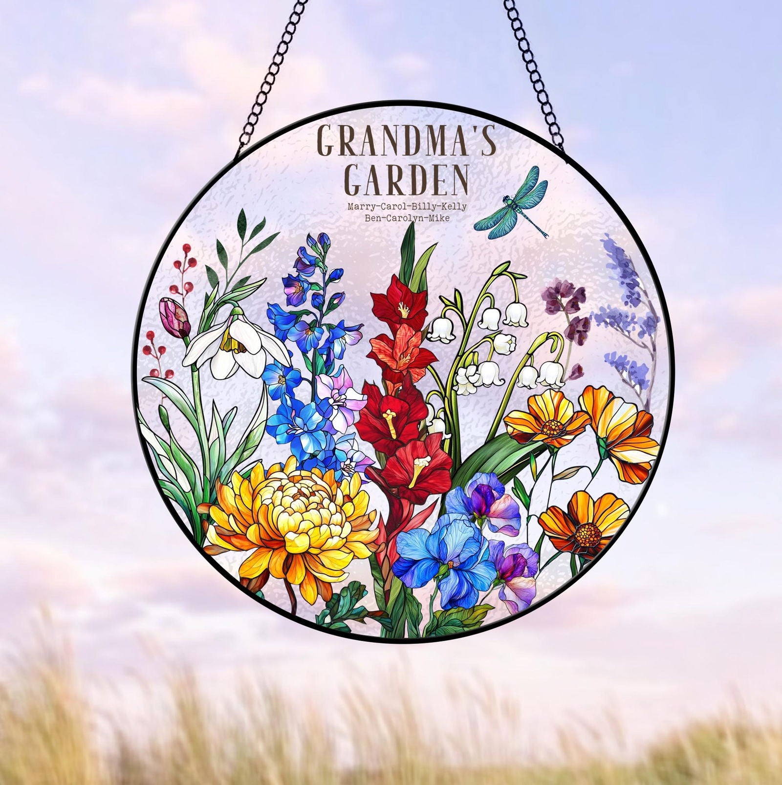 Personalized Birth Flowers Glass Art Suncatcher, Grandma's Garden Gift, SC114 - 19Gifts