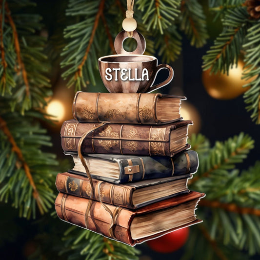 Personalized Book Ornament, Book Stacks Wooden Ornament, Book Lovers Christmas CF103 - 19Gifts