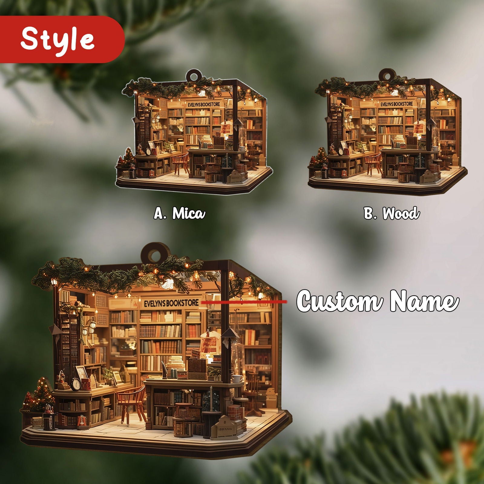 Personalized Bookstore Christmas Ornament, Book Lover Christmas Ornament, Book Club Ornament CF638 - 19Gifts