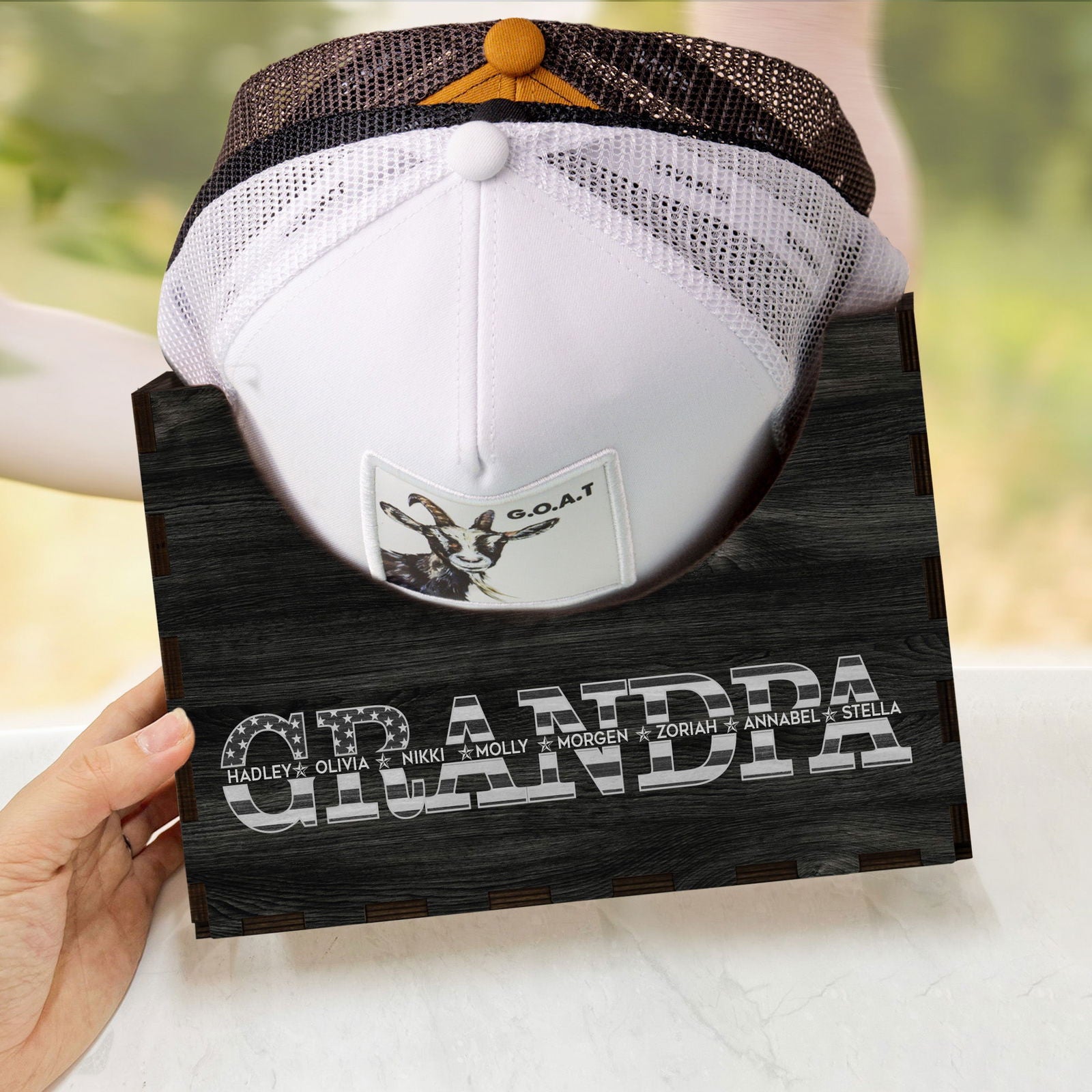 Personalized Cap Holder, Wooden Hat Holder, Gift for Dad and Grandpa, Hat Organizer HH03 - 19Gifts