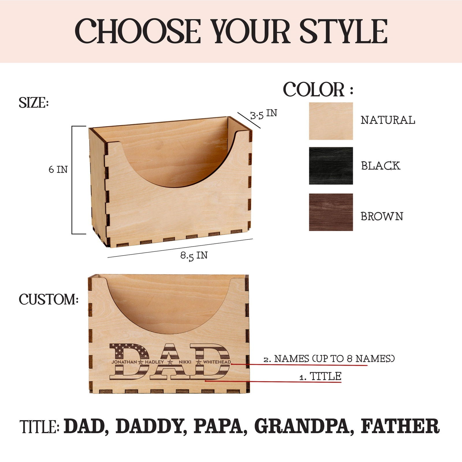 Personalized Cap Holder, Wooden Hat Holder, Gift for Dad and Grandpa, Hat Organizer HH03 - 19Gifts
