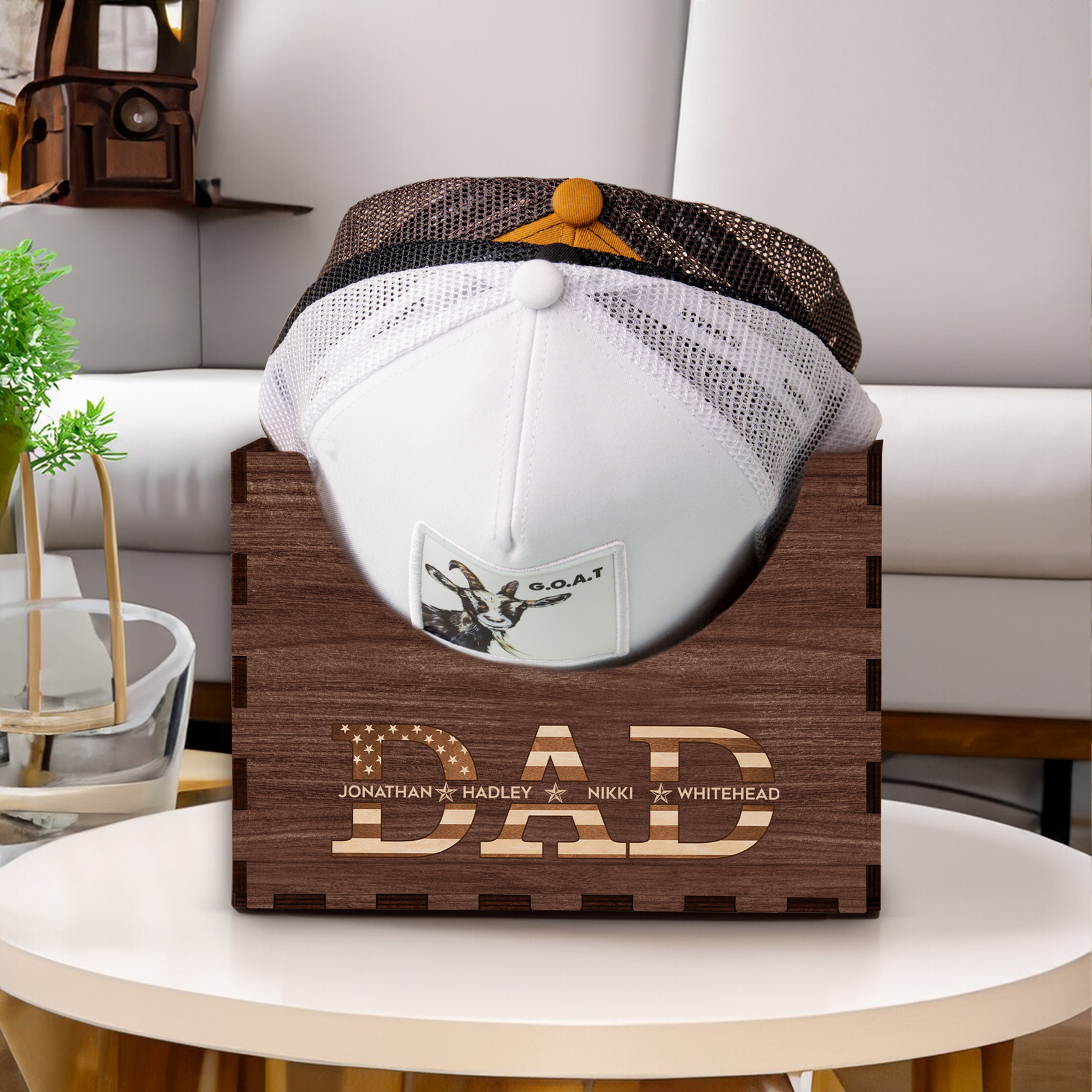 Personalized Cap Holder, Wooden Hat Holder, Gift for Dad and Grandpa, Hat Organizer HH03 - 19Gifts