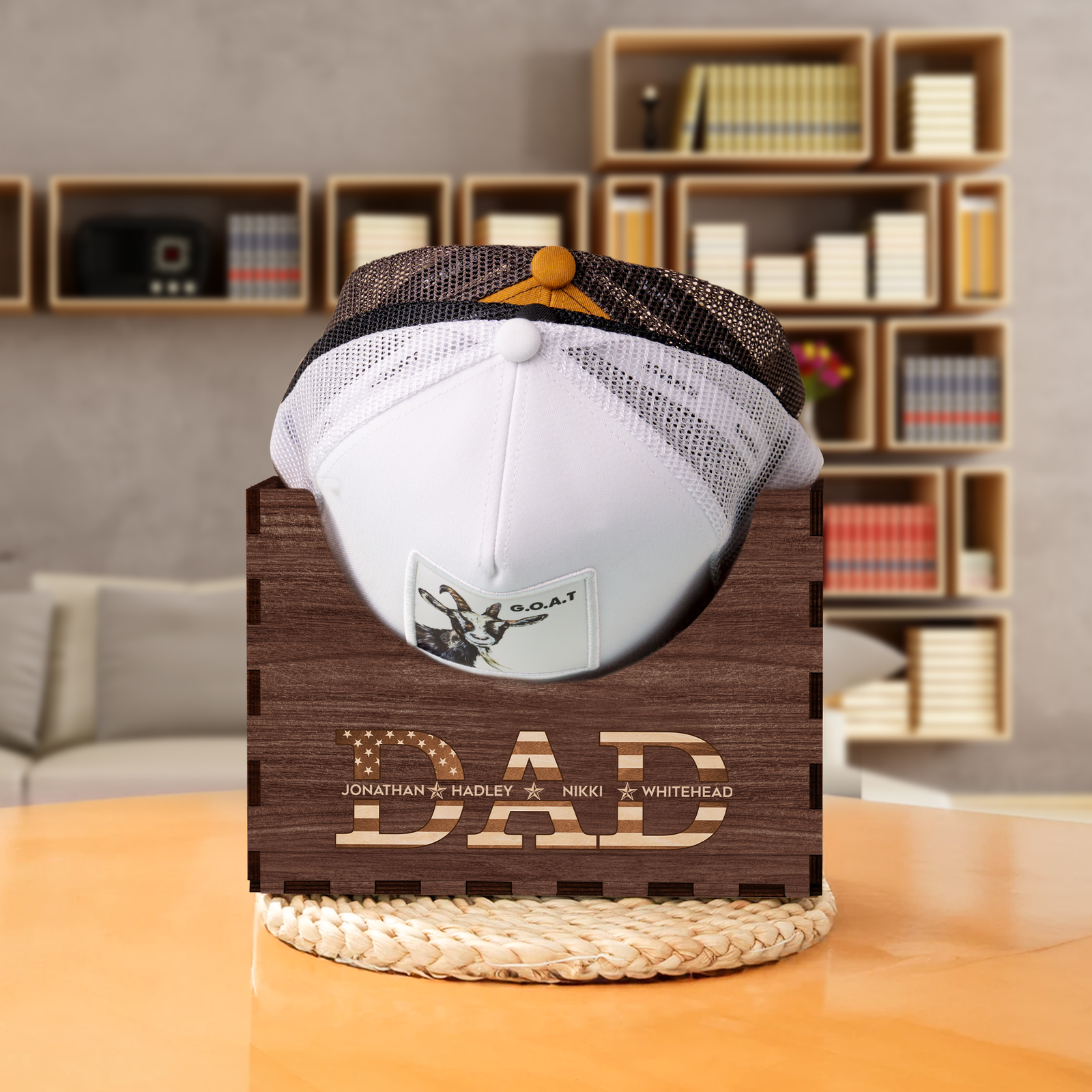 Personalized Cap Holder, Wooden Hat Holder, Gift for Dad and Grandpa, Hat Organizer HH03 - 19Gifts