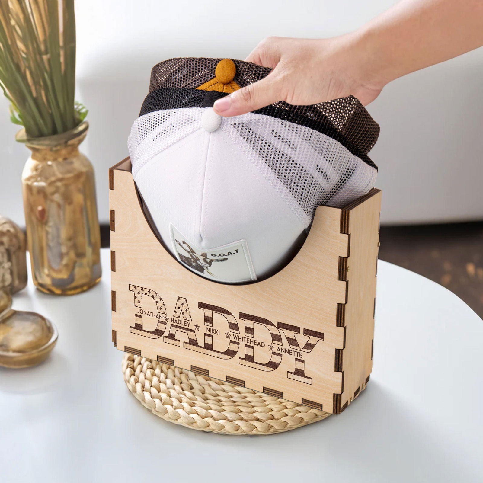 Personalized Cap Holder, Wooden Hat Holder, Gift for Dad and Grandpa, Hat Organizer HH03 - 19Gifts