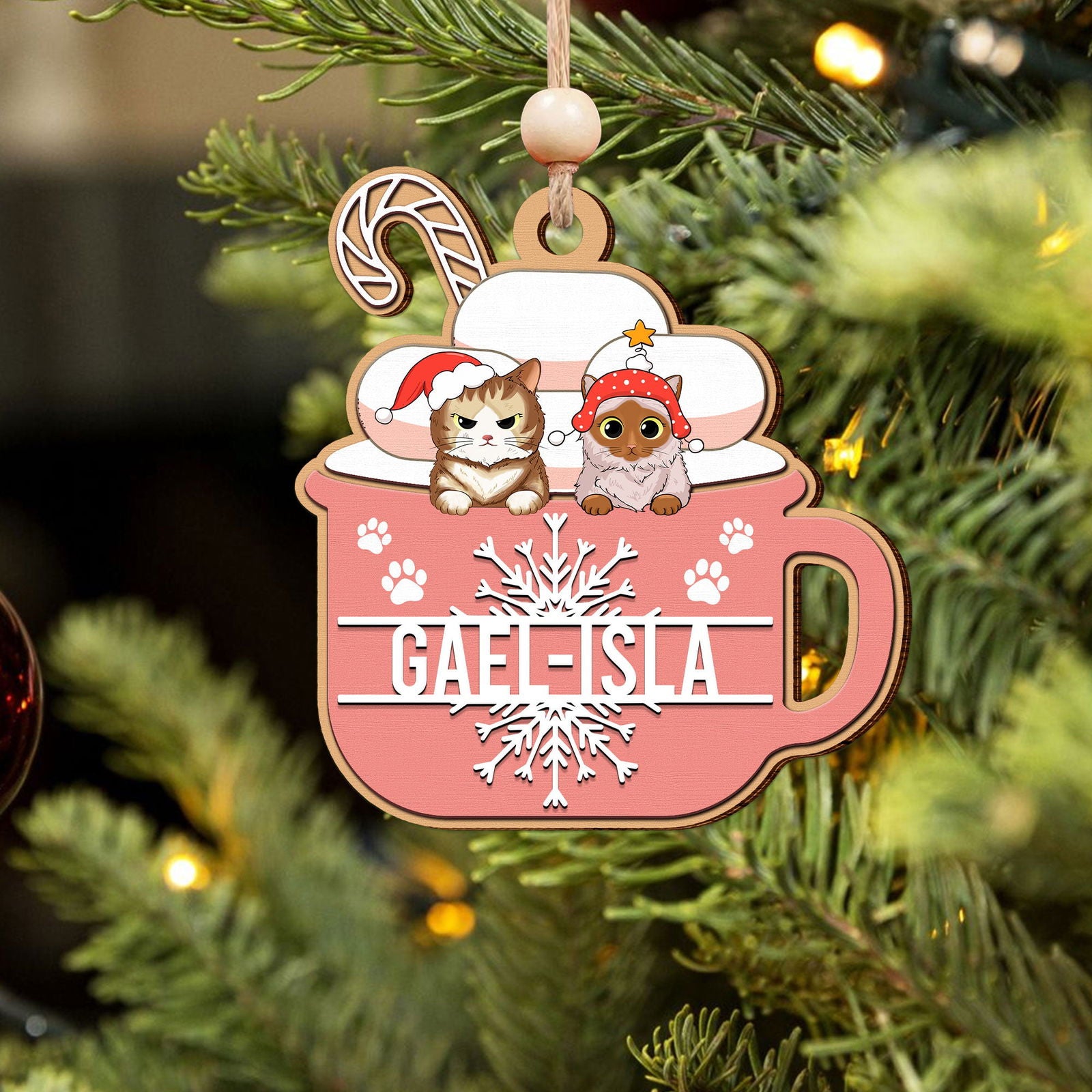 Personalized Cat Lover Ornament, Two Layer Christmas Pets Ornament, CF295 - 19Gifts