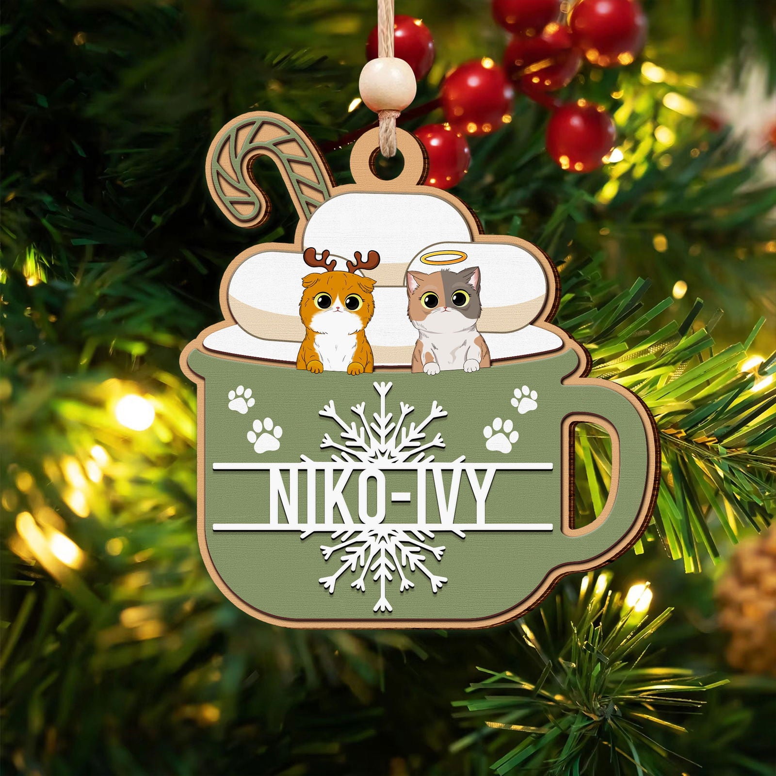 Personalized Cat Lover Ornament, Two Layer Christmas Pets Ornament, CF295 - 19Gifts