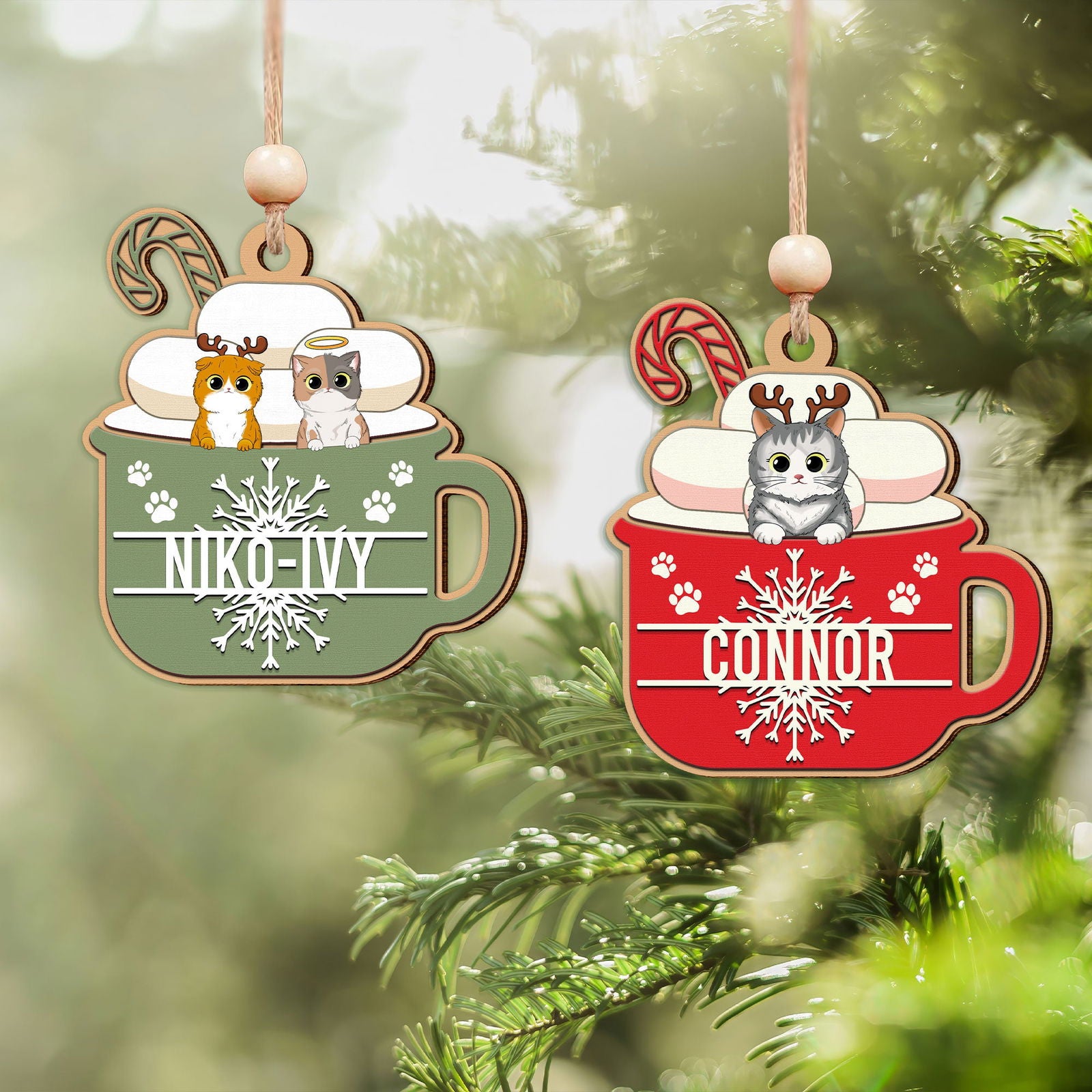 Personalized Cat Lover Ornament, Two Layer Christmas Pets Ornament, CF295 - 19Gifts