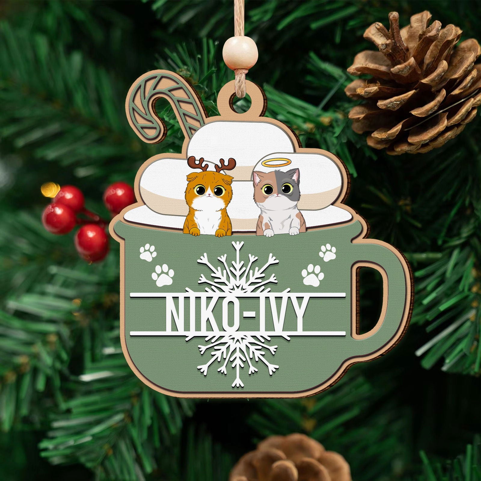 Personalized Cat Lover Ornament, Two Layer Christmas Pets Ornament, CF295 - 19Gifts