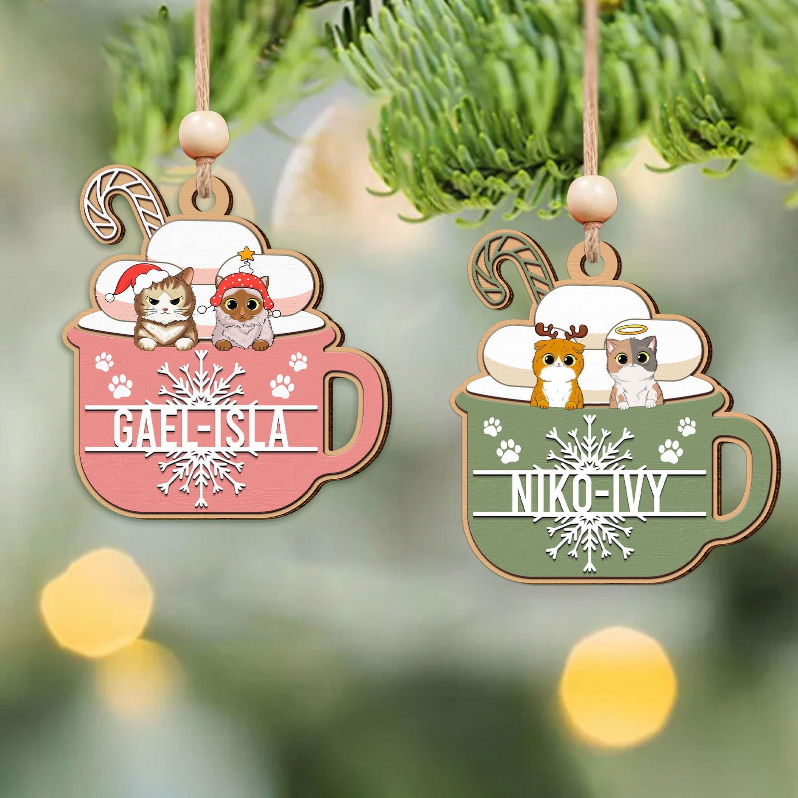 Personalized Cat Lover Ornament, Two Layer Christmas Pets Ornament, CF295 - 19Gifts