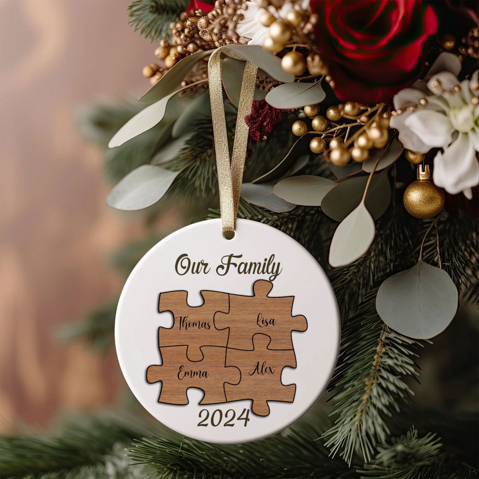 Personalized Ceramic Family Ornament, Puzzle Ornament, Pieces of our Family CX02-30 - 19Gifts
