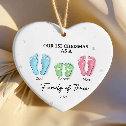 Personalized Ceramic Ornament Family Gift, First Christmas As A Family Of Four Footprints Ornament CY04-64 - 19Gifts