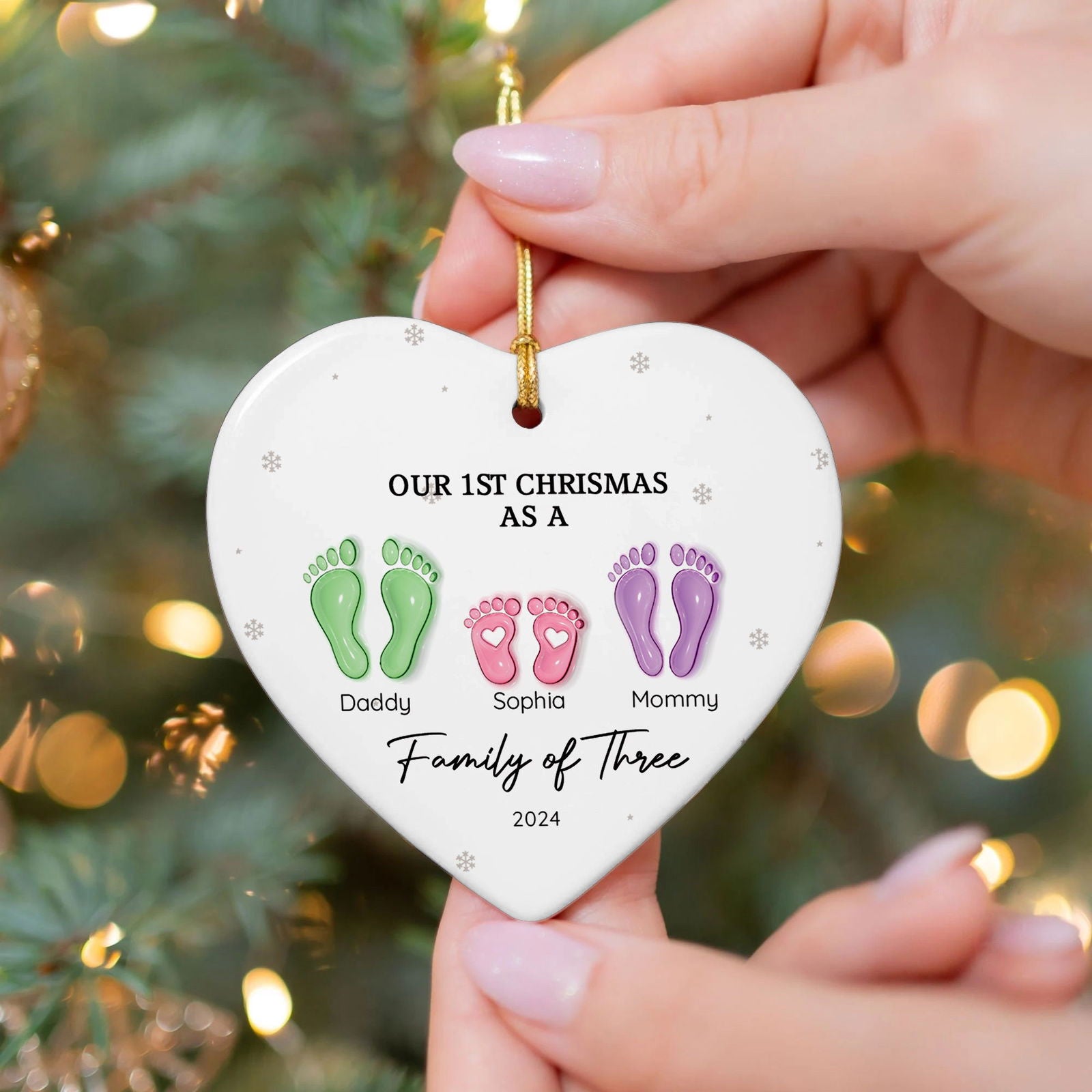 Personalized Ceramic Ornament Family Gift, First Christmas As A Family Of Four Footprints Ornament CY04-64 - 19Gifts