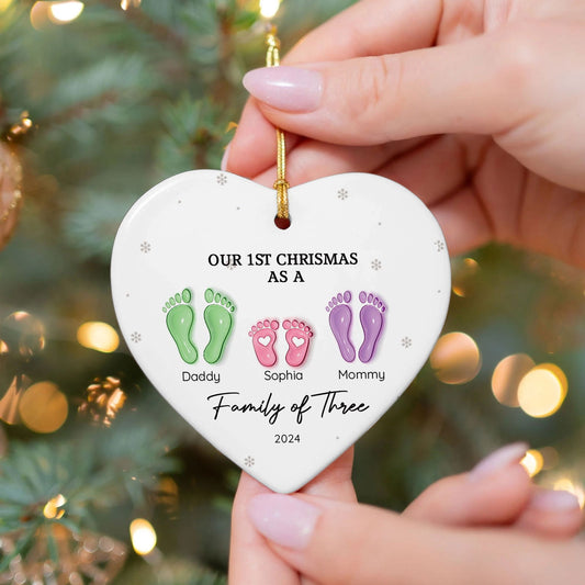 Personalized Ceramic Ornament Family Gift, First Christmas As A Family Of Four Footprints Ornament CY04-64 - 19Gifts