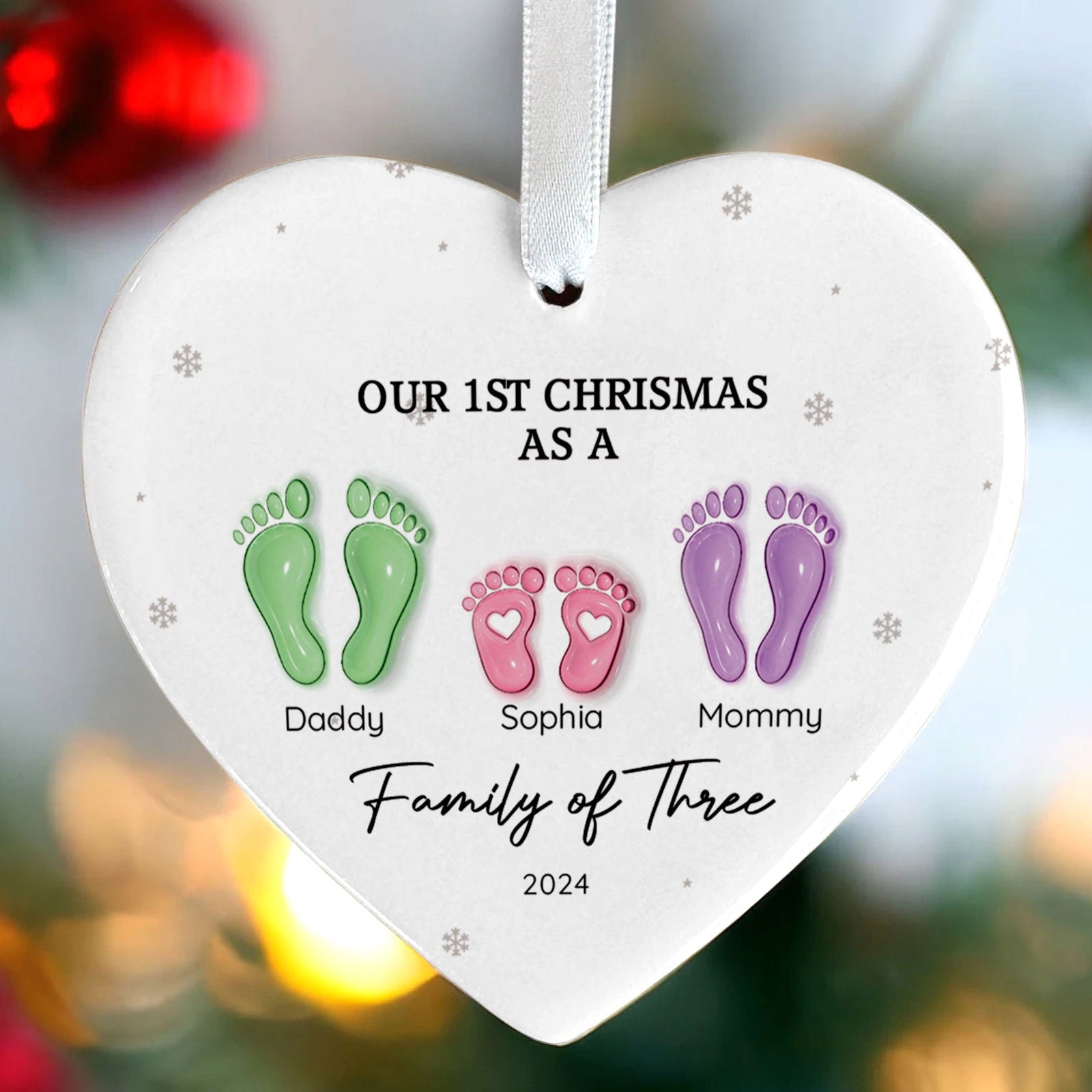 Personalized Ceramic Ornament Family Gift, First Christmas As A Family Of Four Footprints Ornament CY04-64 - 19Gifts