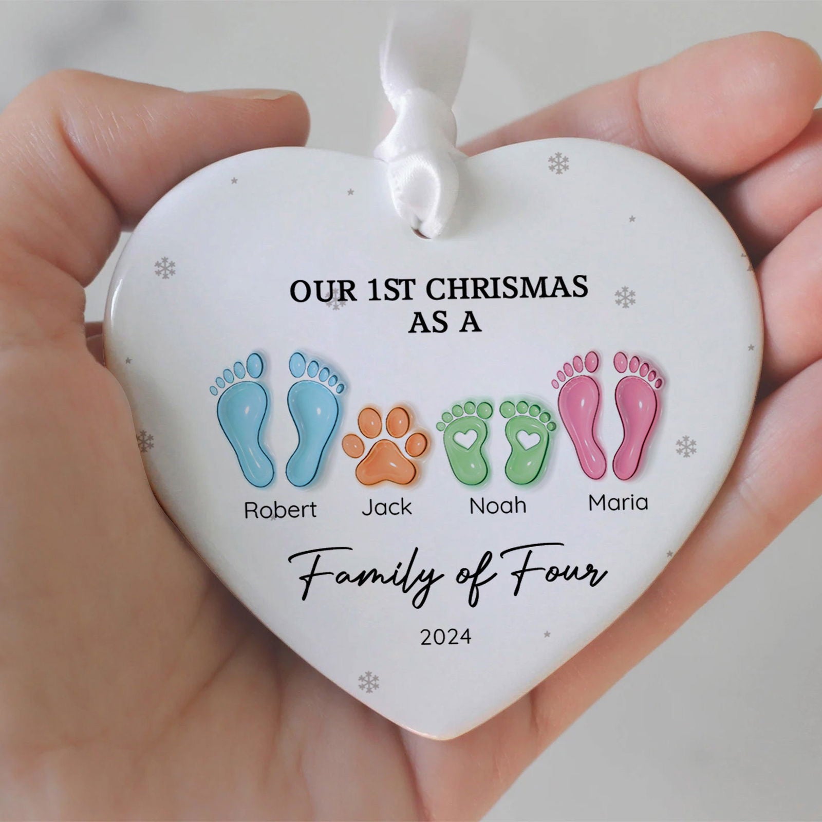 Personalized Ceramic Ornament Family Gift, First Christmas As A Family Of Four Footprints Ornament CY04-64 - 19Gifts