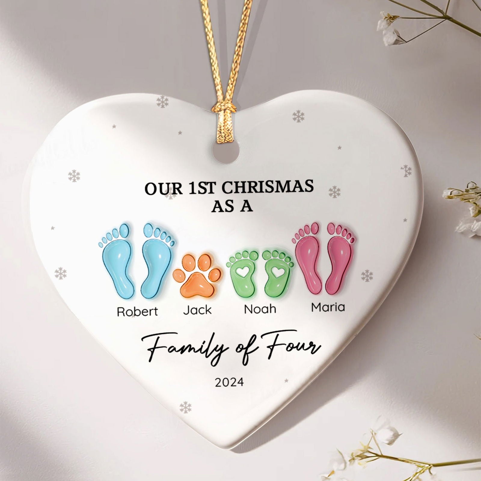 Personalized Ceramic Ornament Family Gift, First Christmas As A Family Of Four Footprints Ornament CY04-64 - 19Gifts