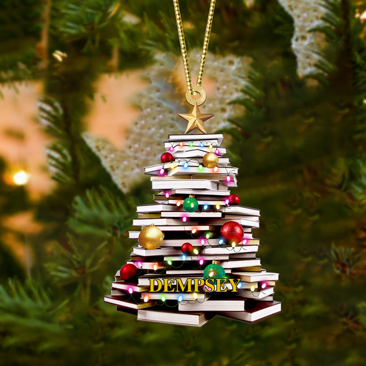 Personalized Christmas Book Tree Name Ornament, Book Lover Gift, Bookworm Gifts CF111 - 19Gifts