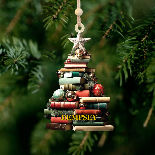 Personalized Christmas Book Tree Name Ornament, Book Lover Gift, Bookworm Gifts CF113 - 19Gifts