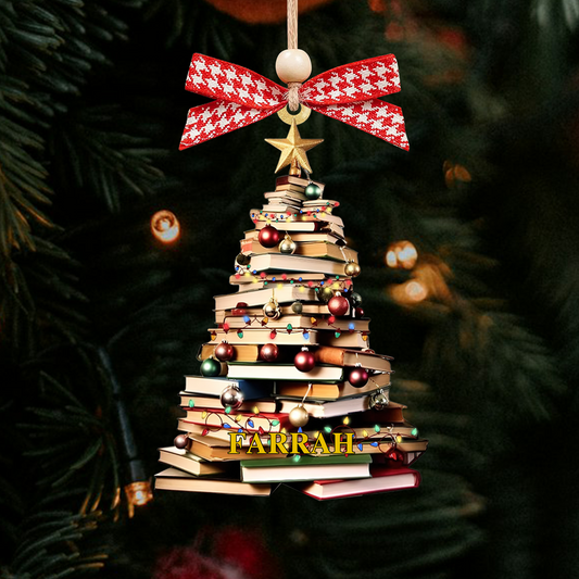 Personalized Christmas Book Tree Name Ornament, Book Lover Gift CF110 - 19Gifts
