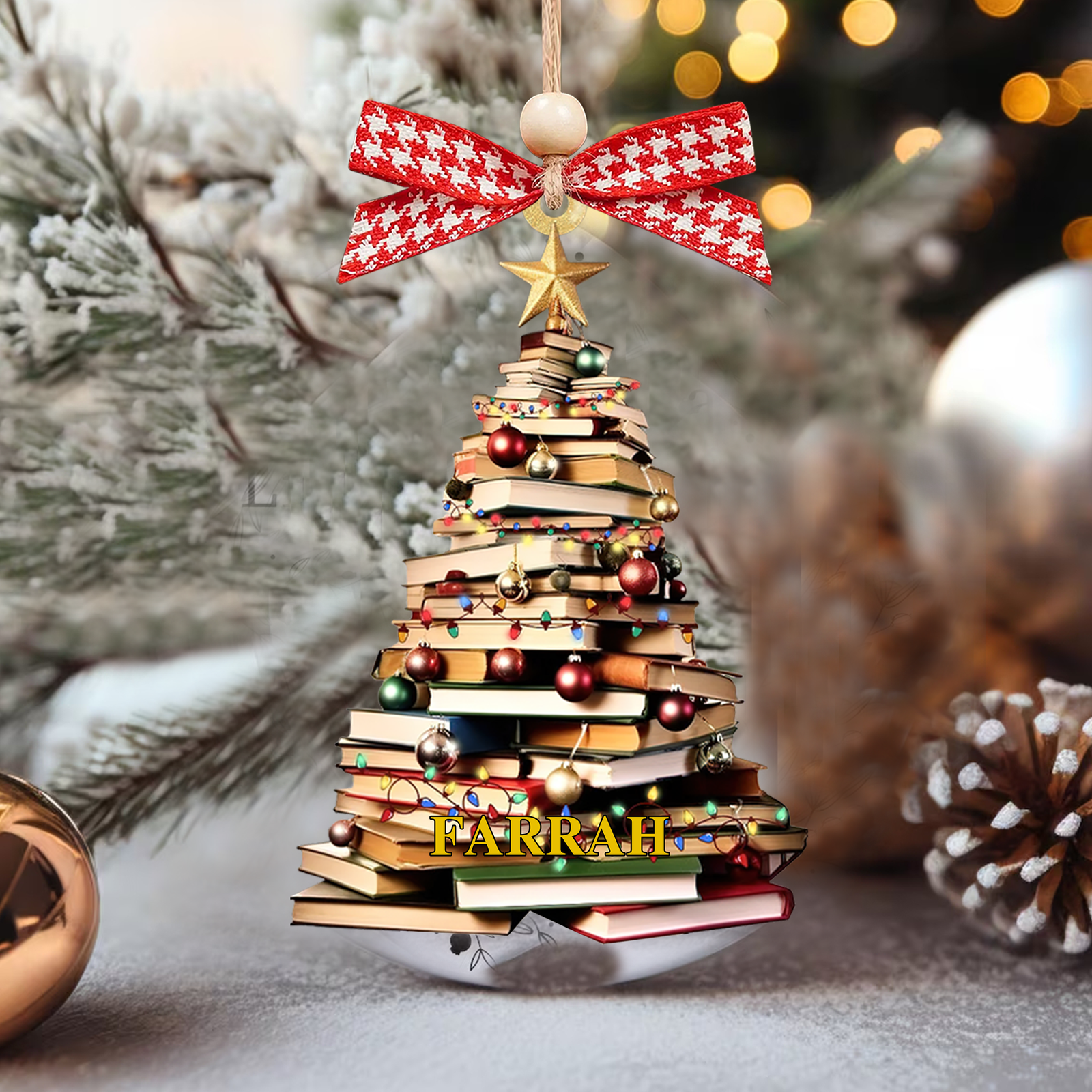 Personalized Christmas Book Tree Name Ornament, Book Lover Gift CF110 - 19Gifts