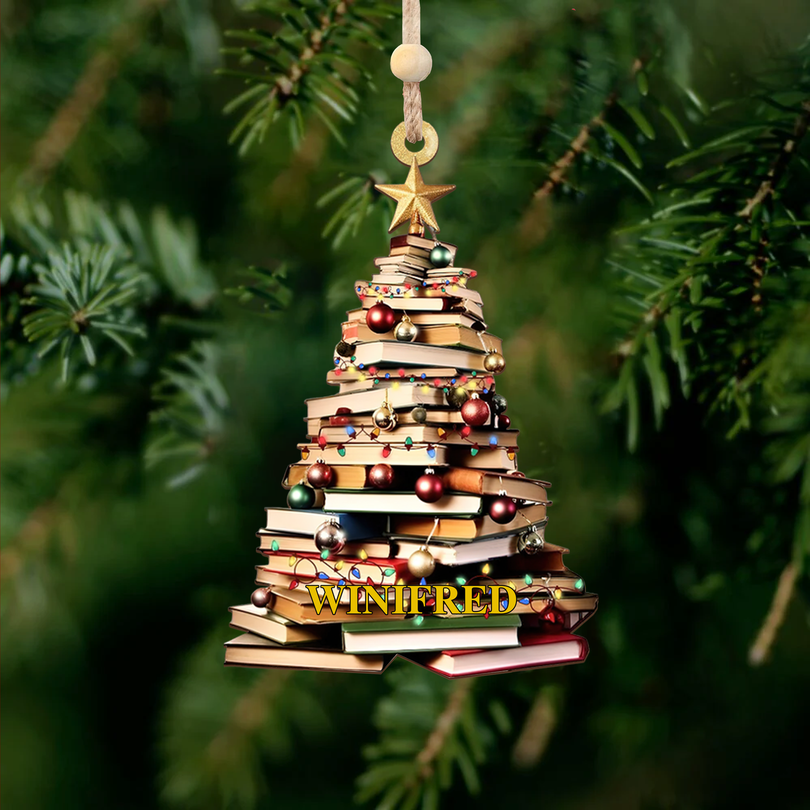 Personalized Christmas Book Tree Name Ornament, Book Lover Gift CF110 - 19Gifts