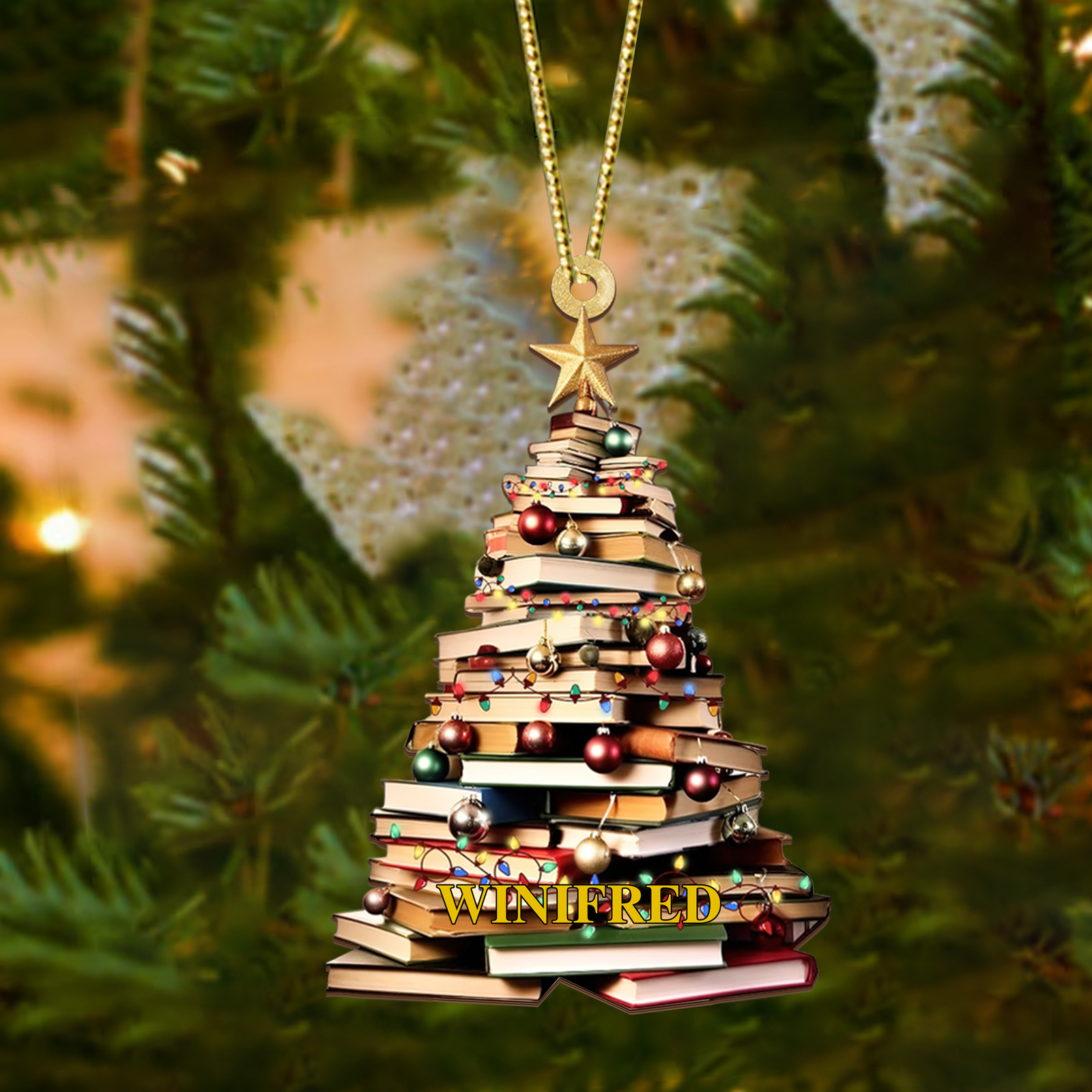 Personalized Christmas Book Tree Name Ornament, Book Lover Gift CF110 - 19Gifts