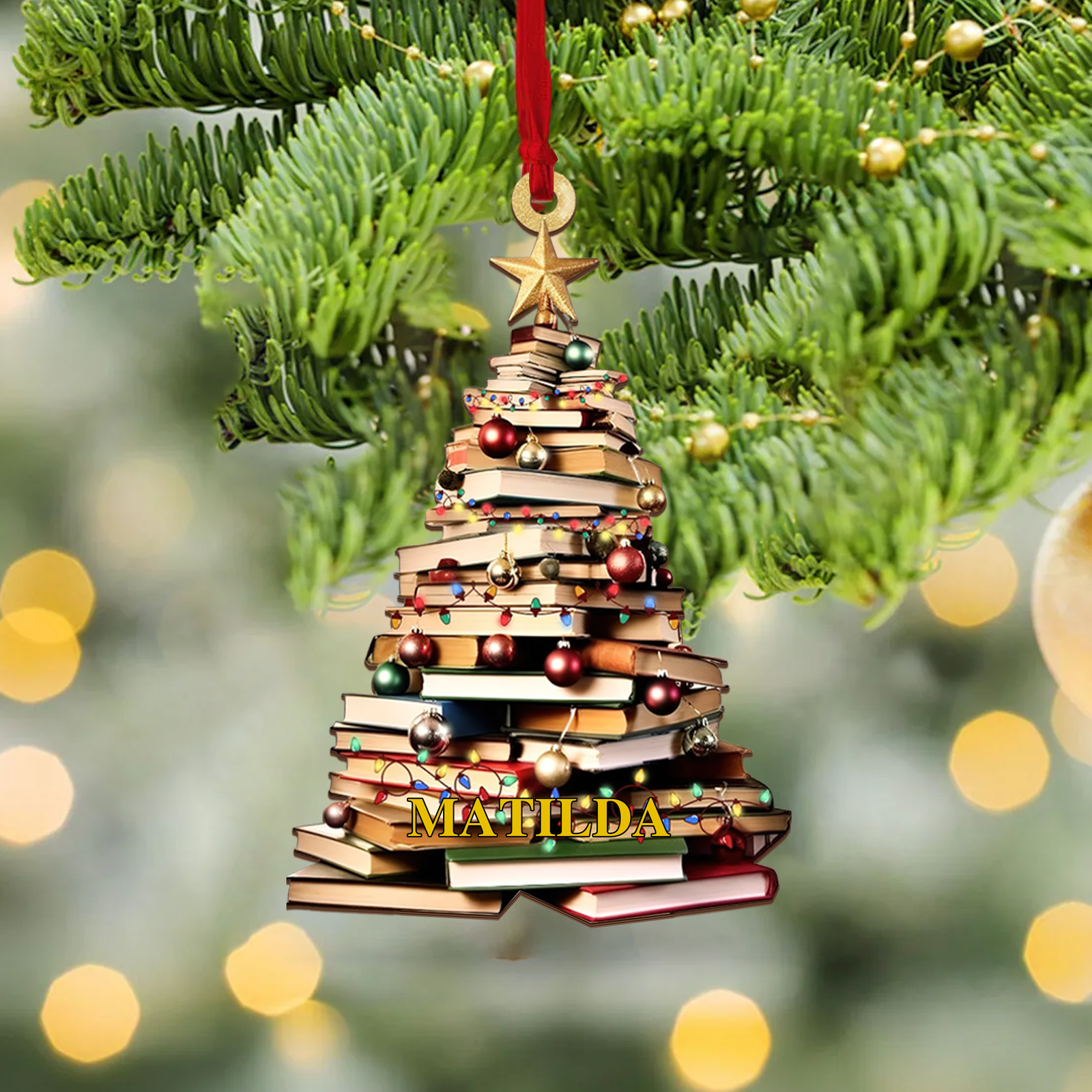 Personalized Christmas Book Tree Name Ornament, Book Lover Gift CF110 - 19Gifts