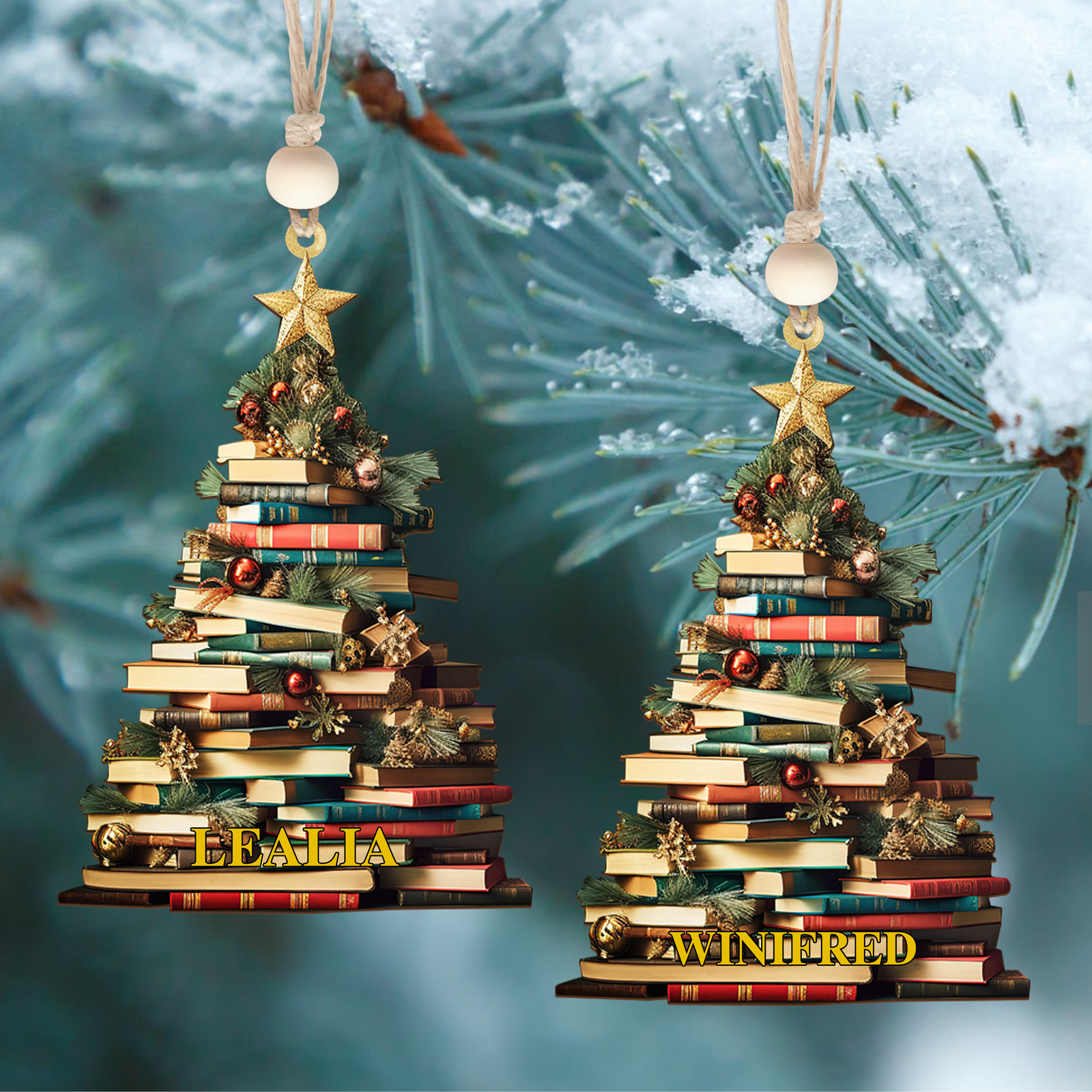 Personalized Christmas Book Tree Name Ornament, Book Lover Gift CF112 - 19Gifts