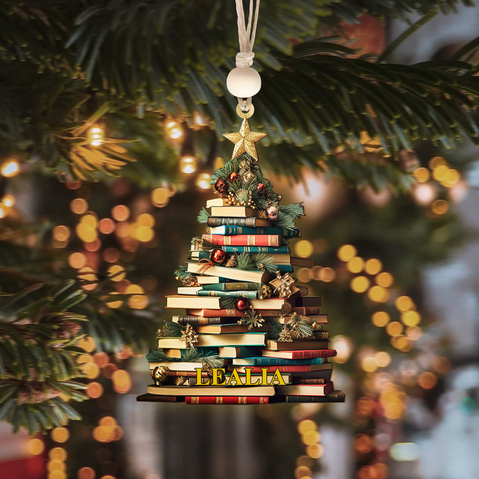 Personalized Christmas Book Tree Name Ornament, Book Lover Gift CF112 - 19Gifts