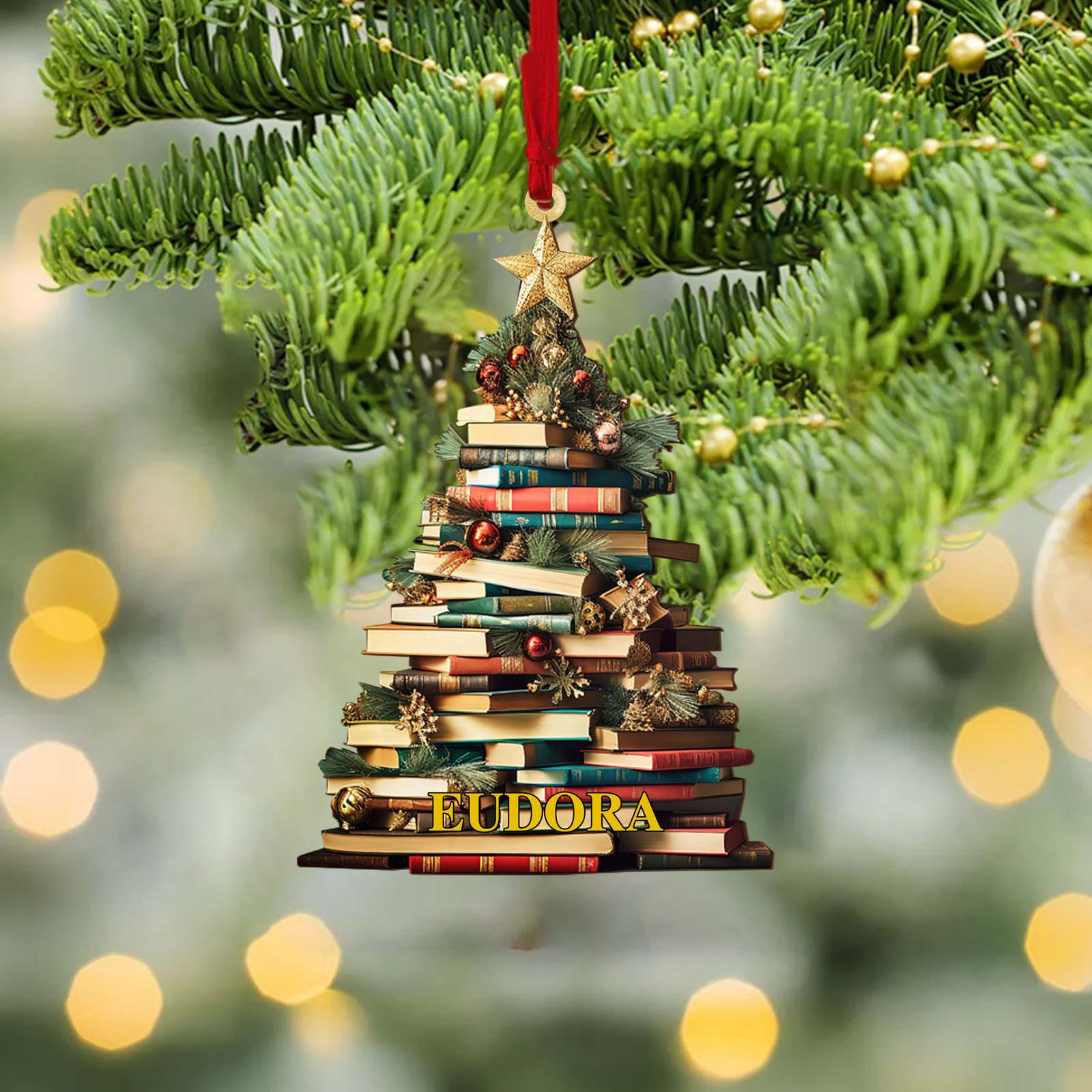 Personalized Christmas Book Tree Name Ornament, Book Lover Gift CF112 - 19Gifts