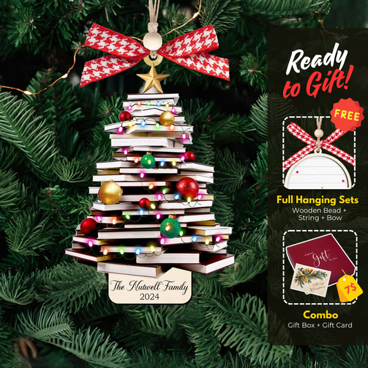 Personalized Christmas Book Tree Ornament, Book Lover Christmas Ornament CF86 - 19Gifts