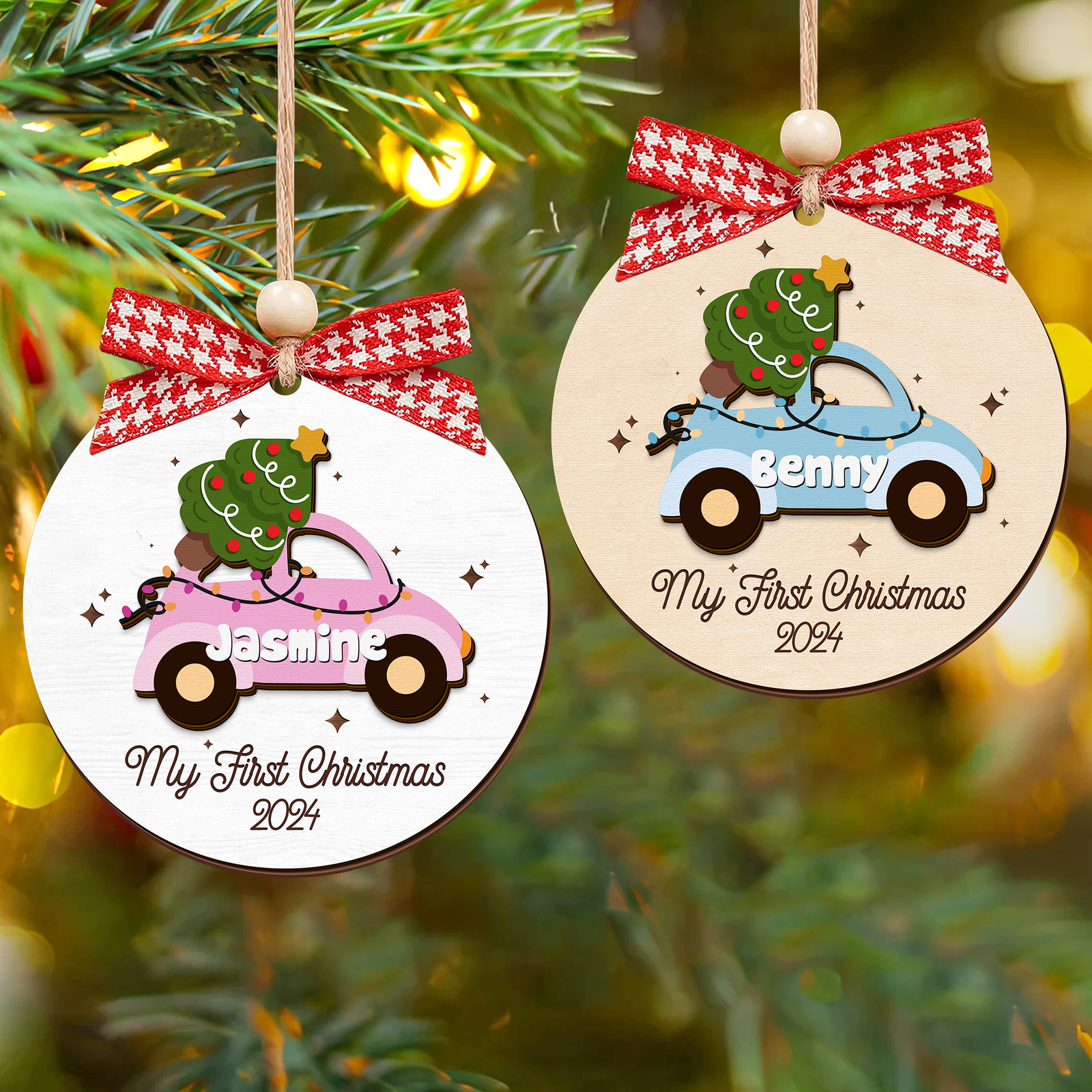 Personalized Christmas Car Baby Ornament, Wooden Baby First Christmas Ornament CF634 - 19Gifts