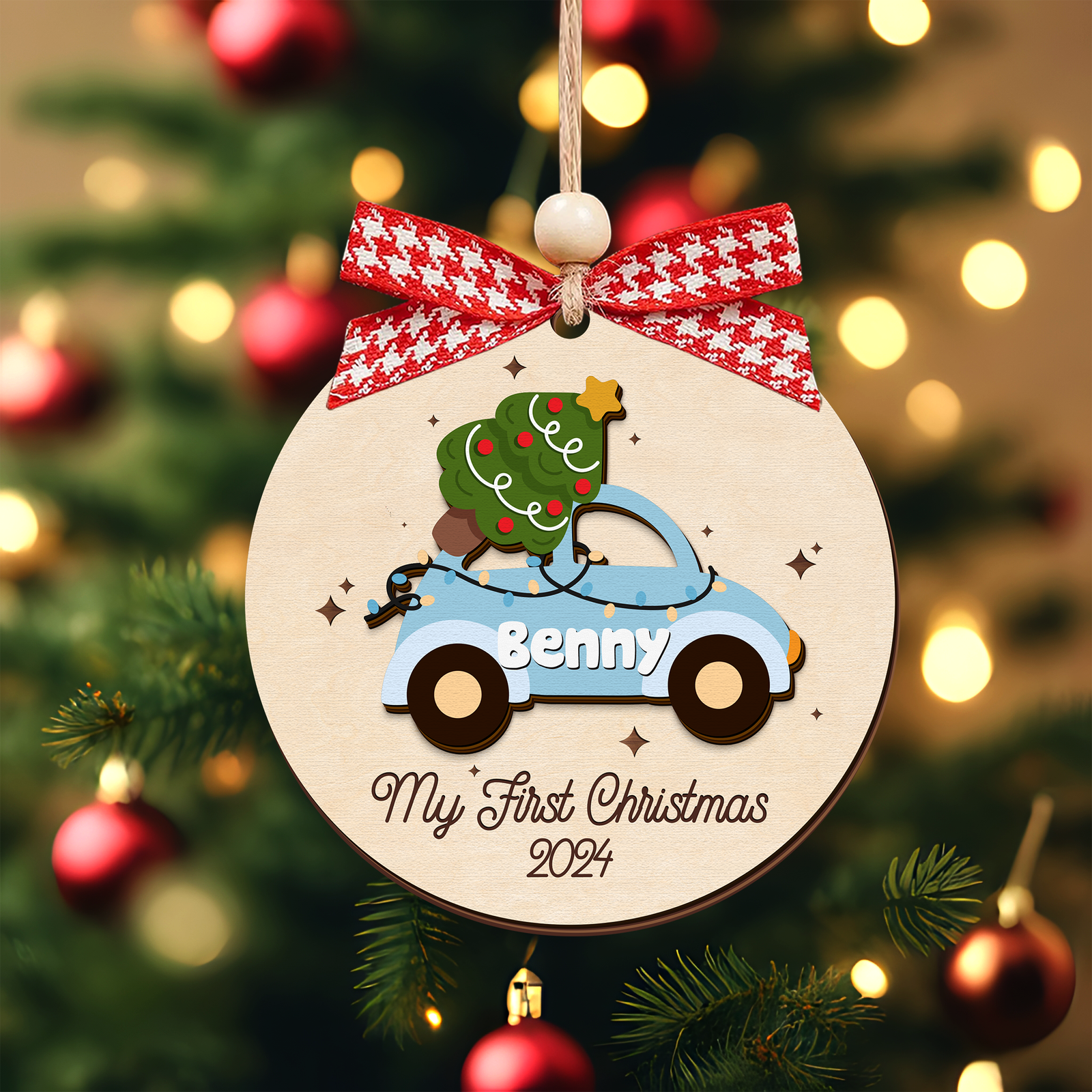 Personalized Christmas Car Baby Ornament, Wooden Baby First Christmas Ornament CF634 - 19Gifts