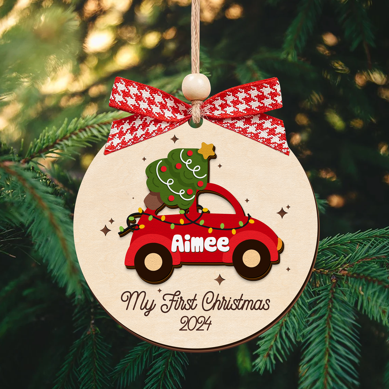 Personalized Christmas Car Baby Ornament, Wooden Baby First Christmas Ornament CF634 - 19Gifts