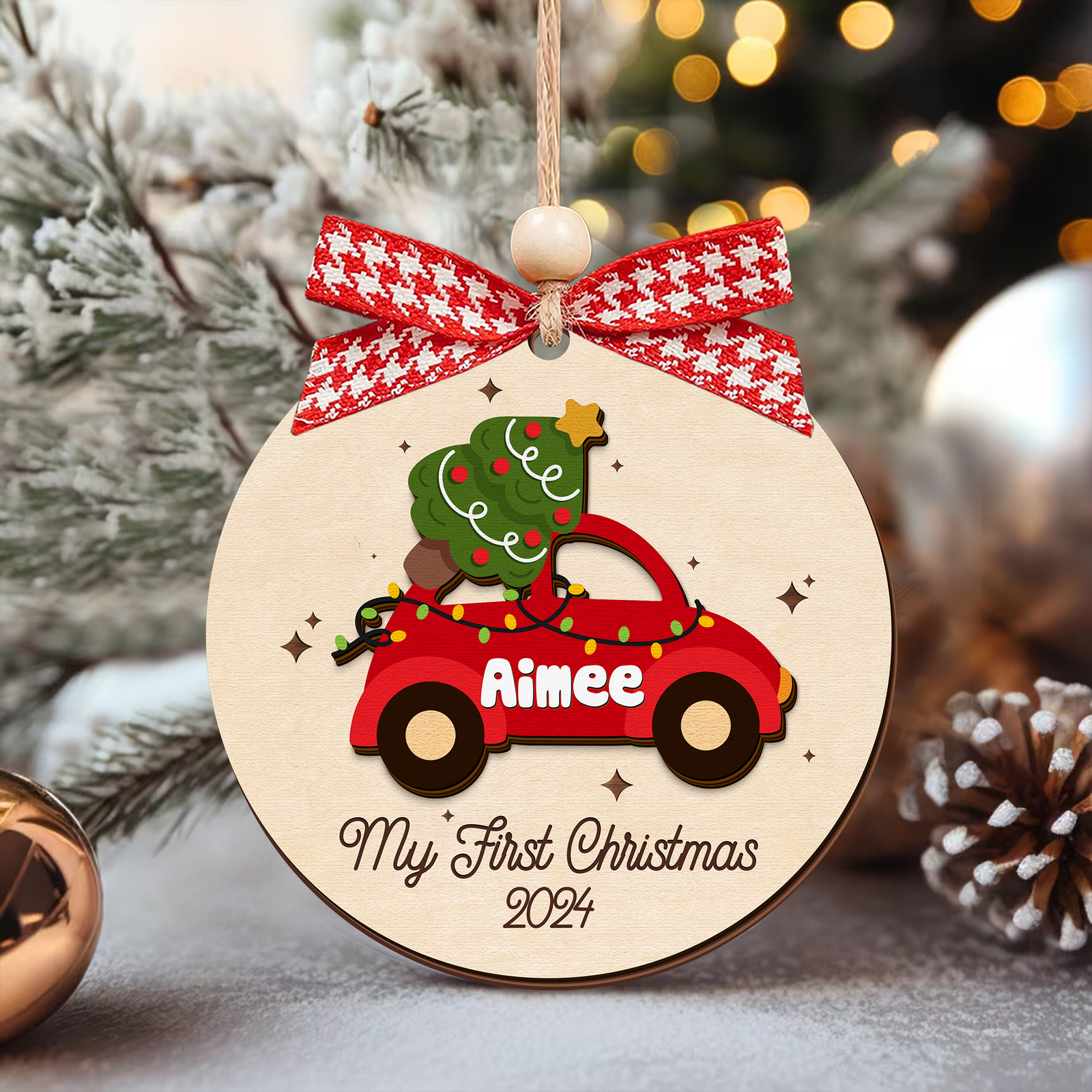 Personalized Christmas Car Baby Ornament, Wooden Baby First Christmas Ornament CF634 - 19Gifts