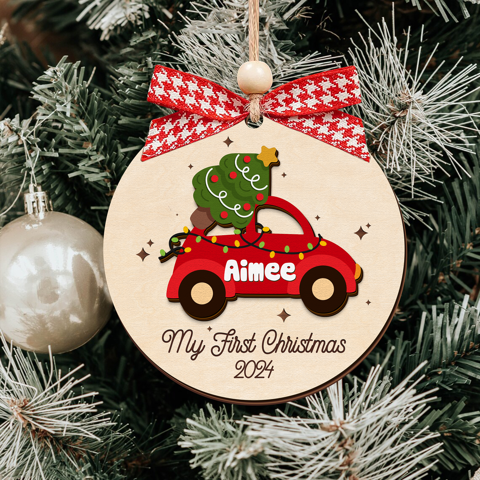Personalized Christmas Car Baby Ornament, Wooden Baby First Christmas Ornament CF634 - 19Gifts