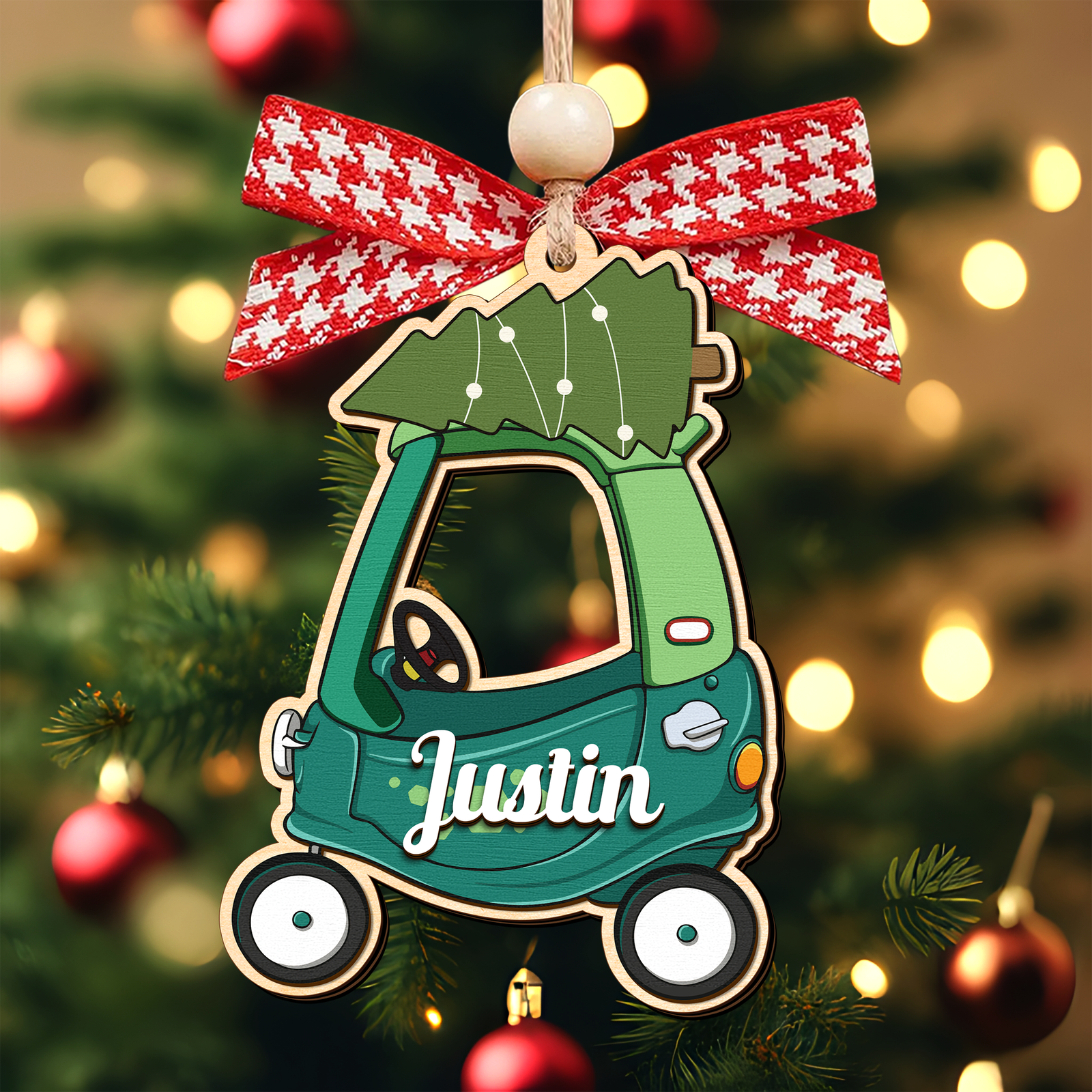 Personalized Christmas Cozy Coupe Baby Ornament, Wooden Baby Car Ornament CF626 - 19Gifts