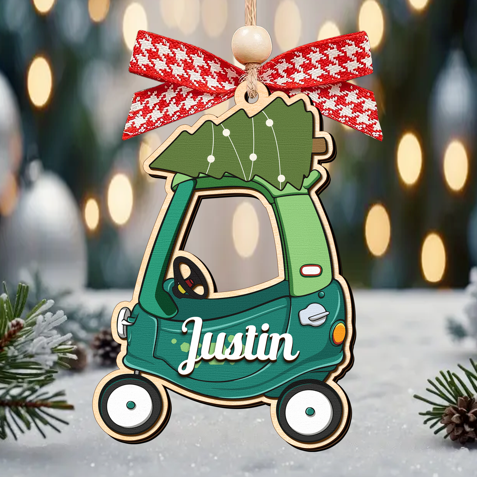 Personalized Christmas Cozy Coupe Baby Ornament, Wooden Baby Car Ornament CF626 - 19Gifts
